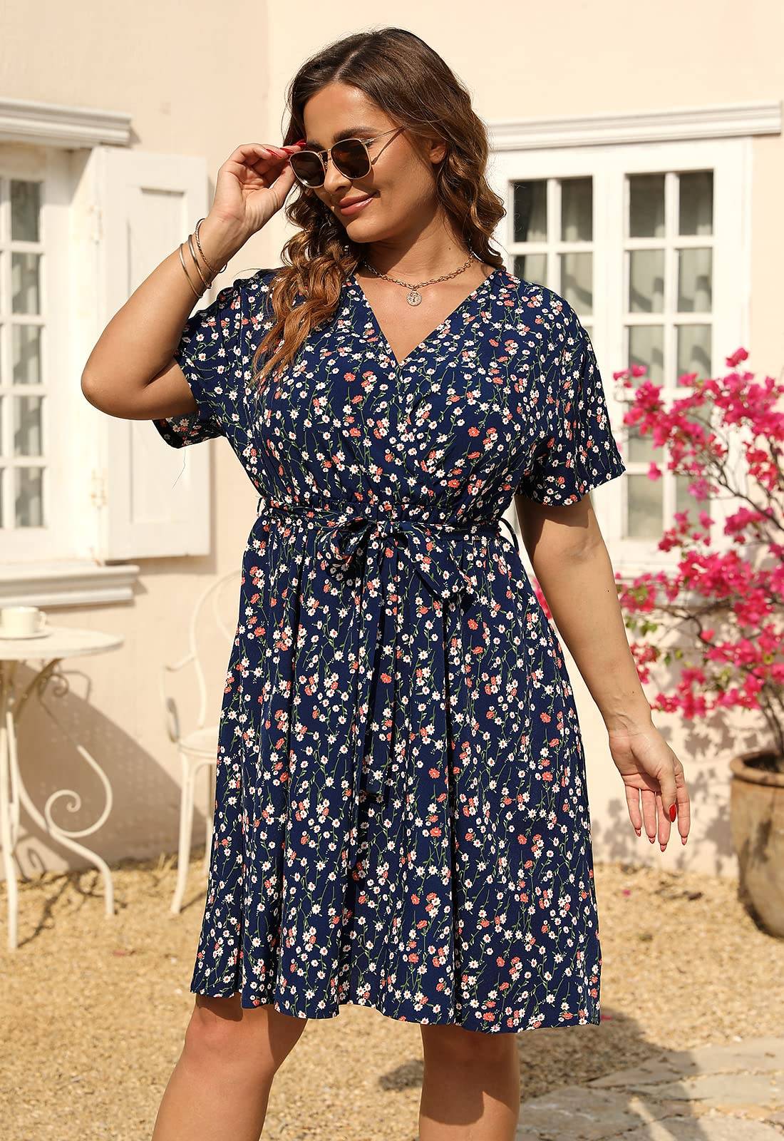 Womens Plus Size Boho Wrap Dress Floral Print