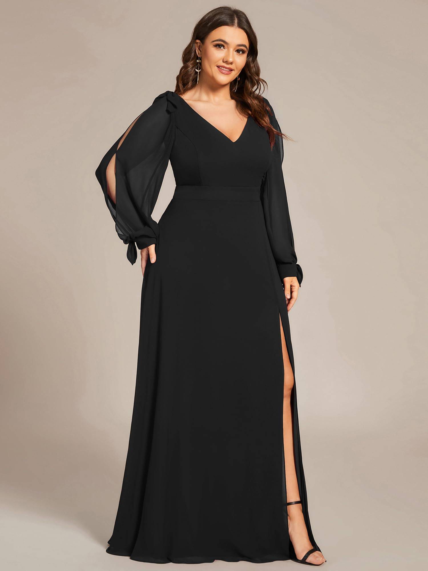 Plus Size Chiffon Long Sleeve Formal Dress