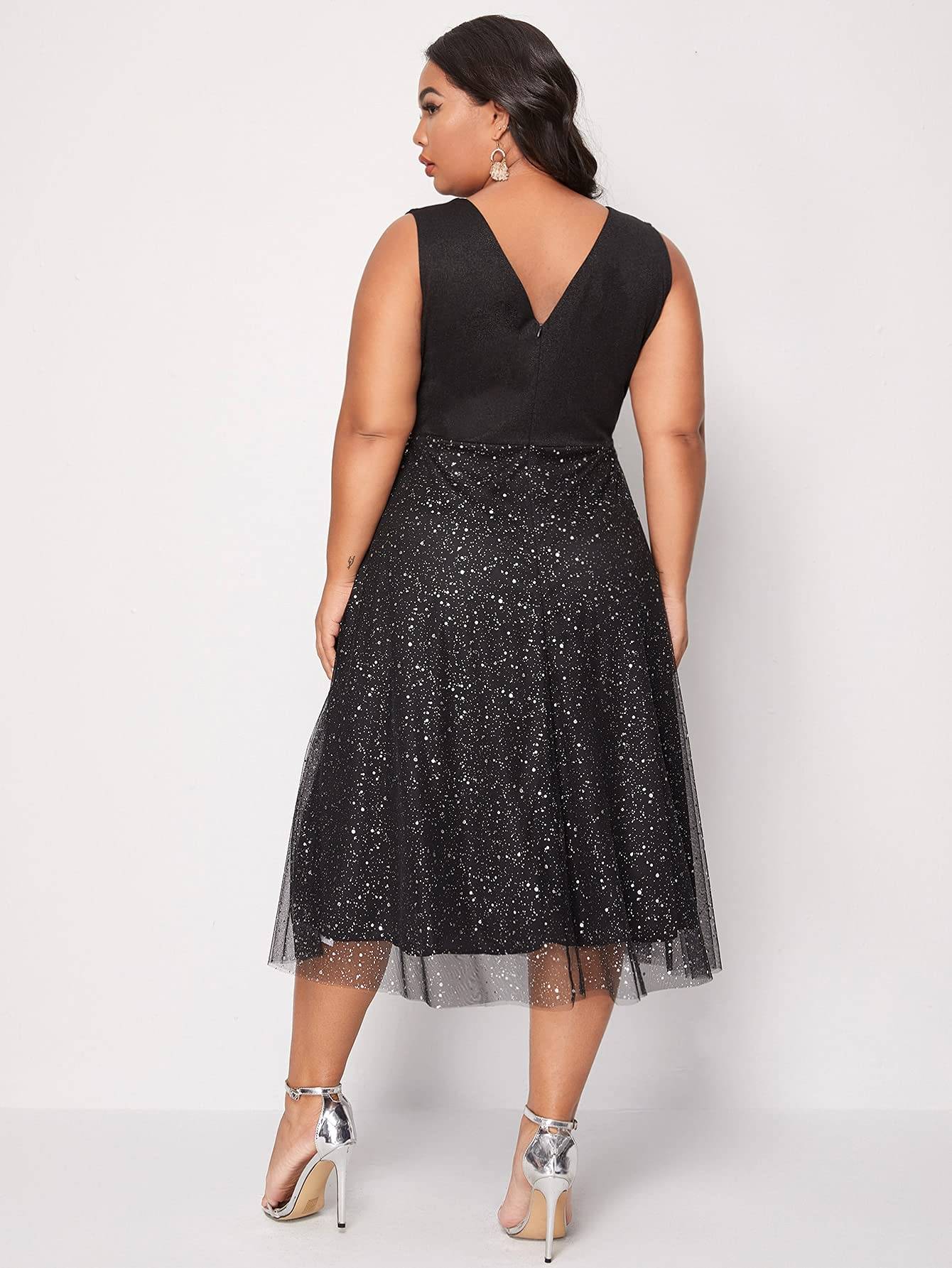 Women's Plus Size V Neck Party Midi Dress