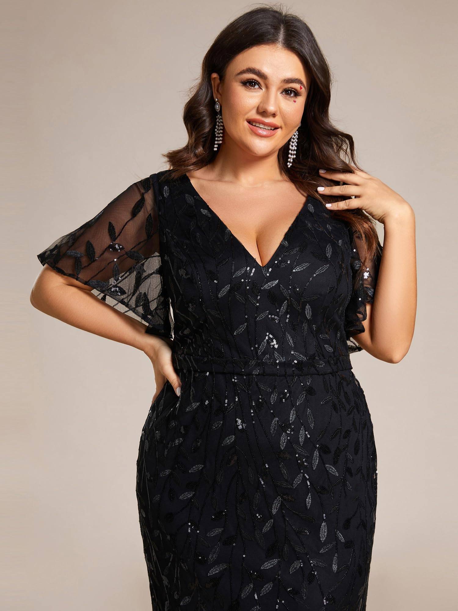 Women's V-Neck Sparkly Formal Dresses Plus Size