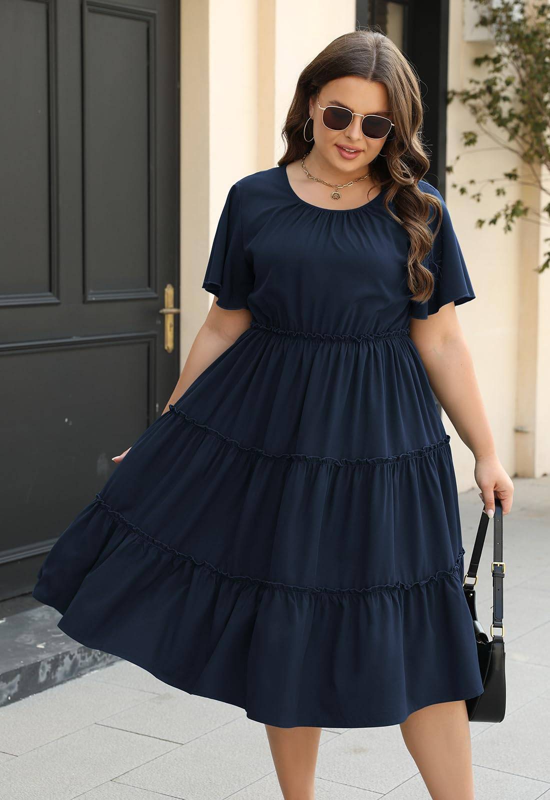 Women Plus Size Summer Midi Dress with Pocket