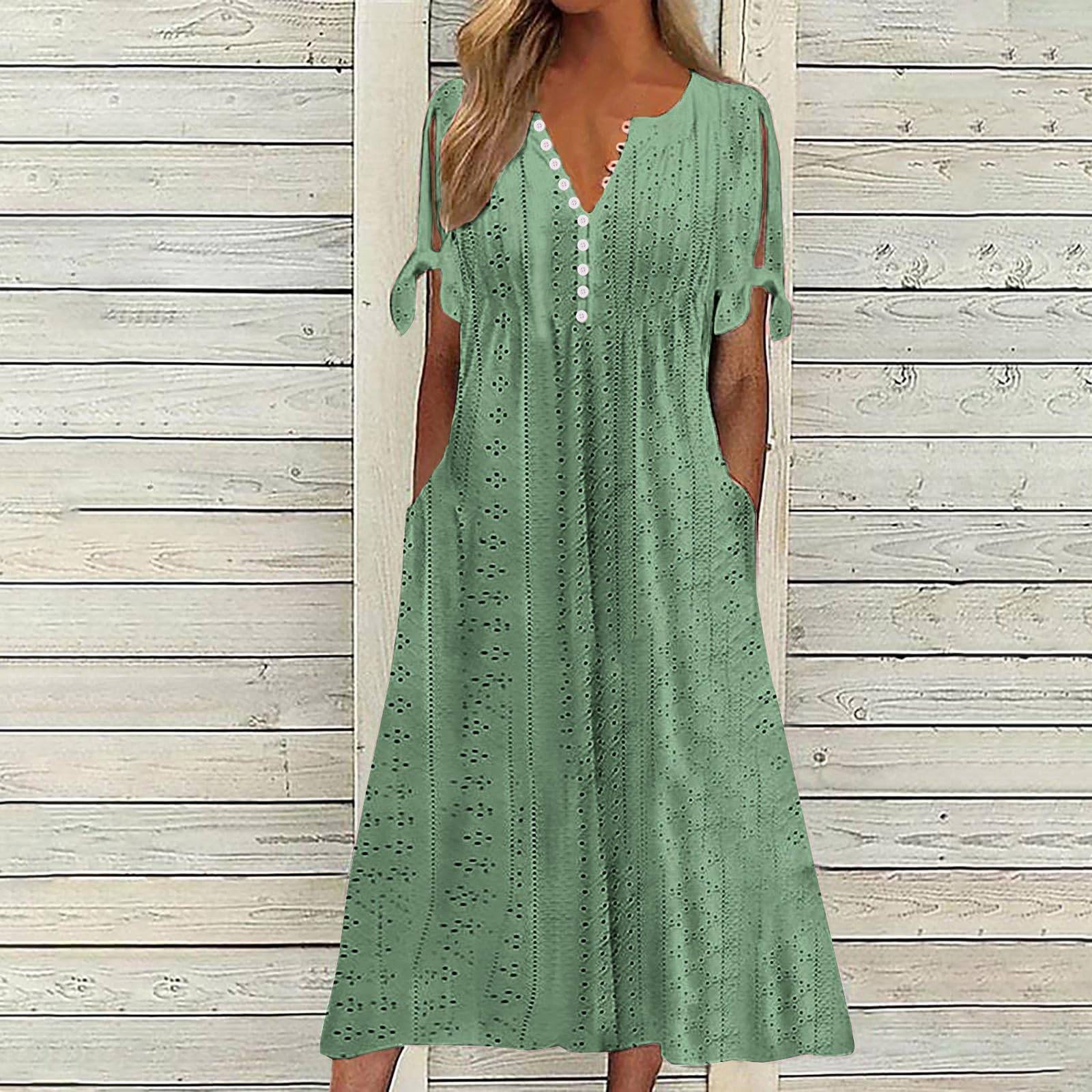 Womens Maxi Long Dress Boho V Neck Pockets Dresses