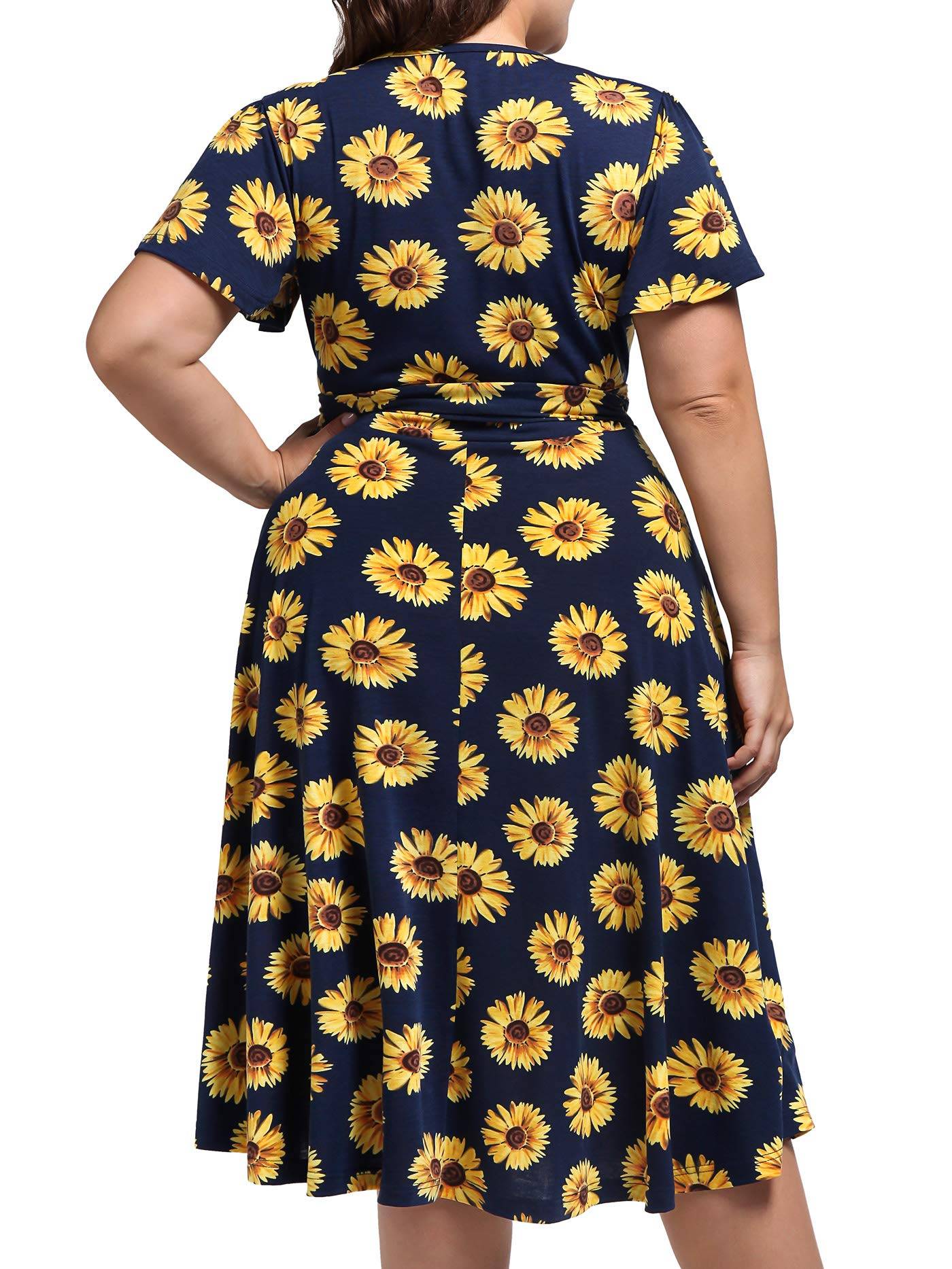 Plus Size Womens V Neck Floral Party Midi Dresses