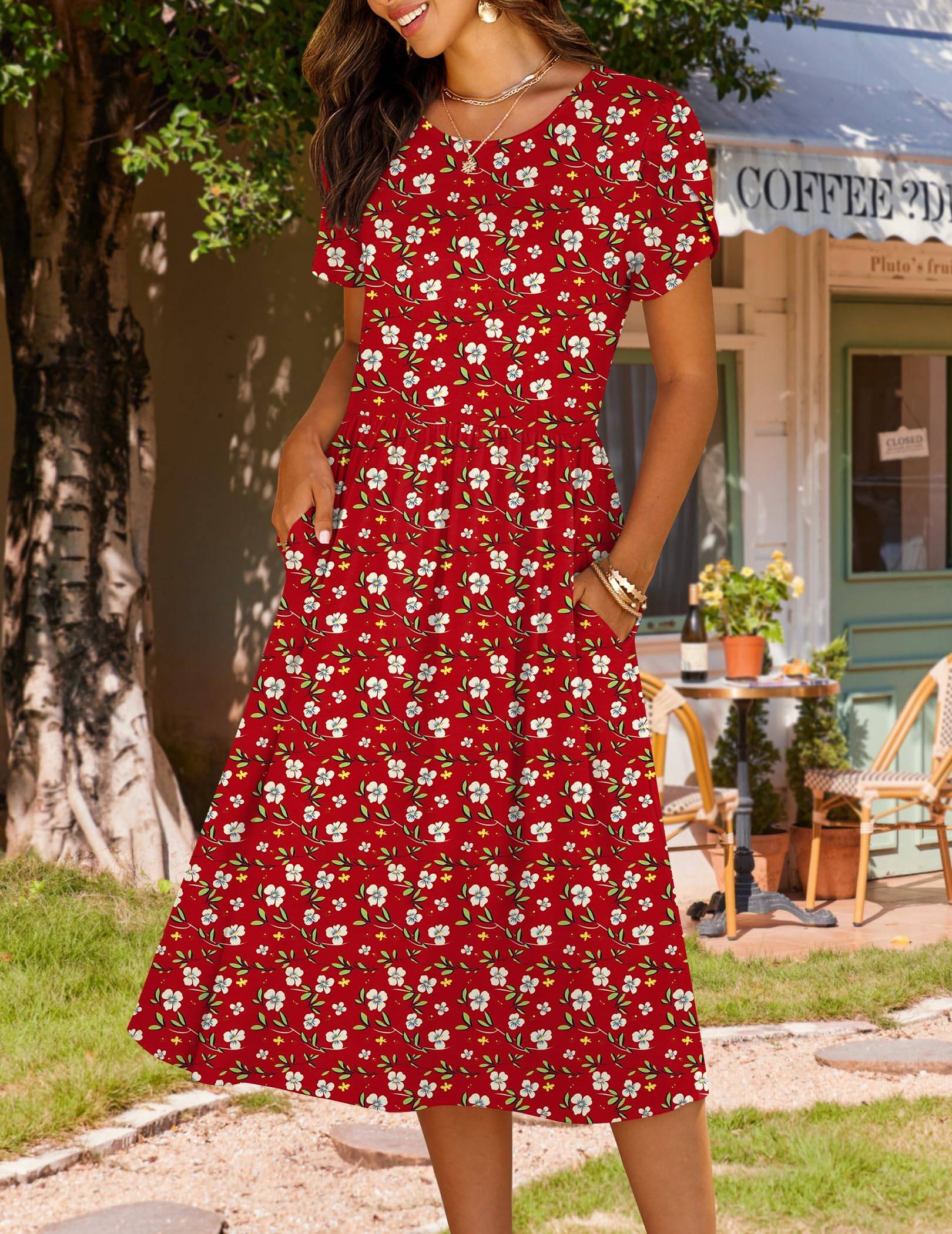 Women's A-Line Midi Dresses Floral Beach Sundress