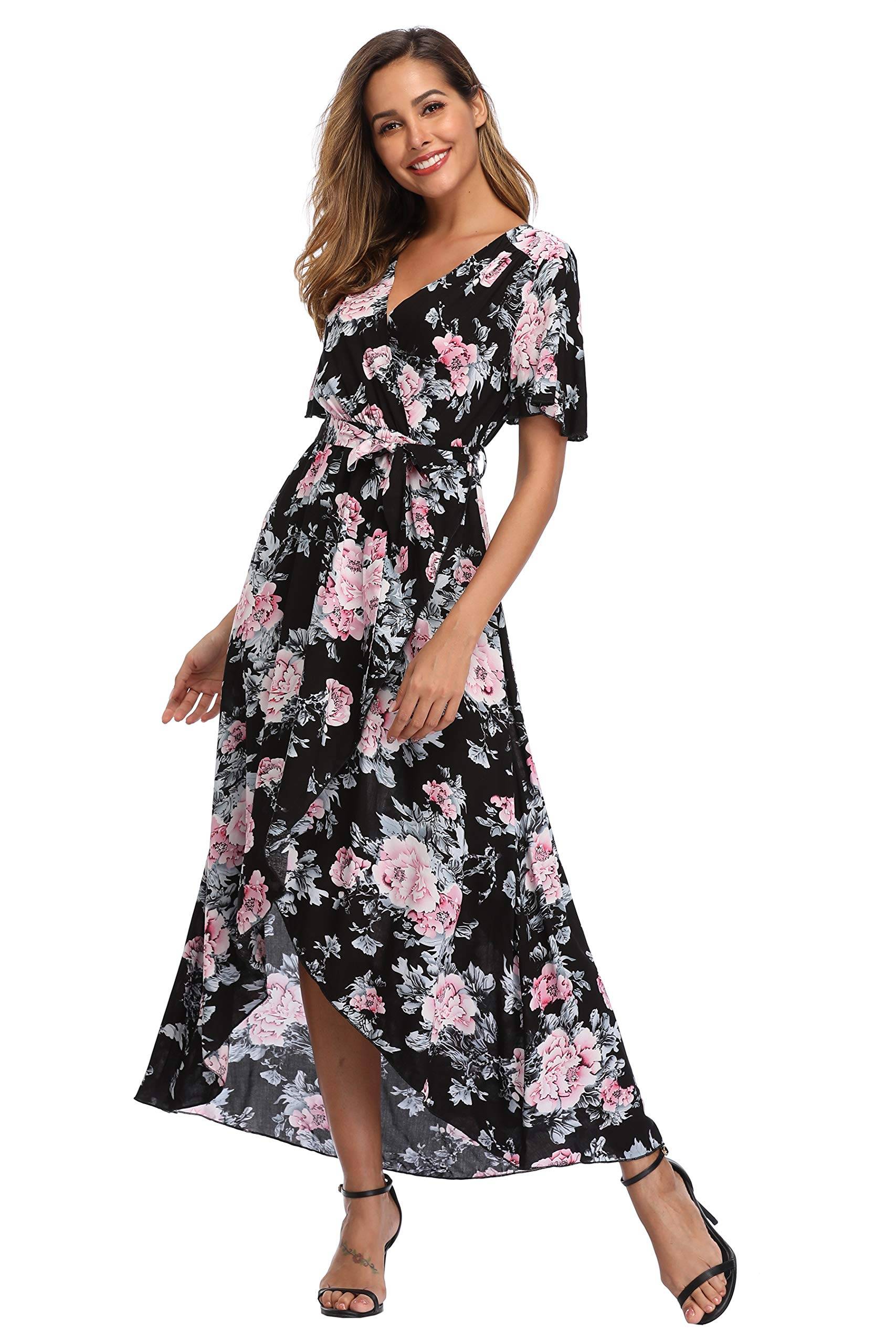 Women's Wrap V Neck Floral Summer Dresses Maxi