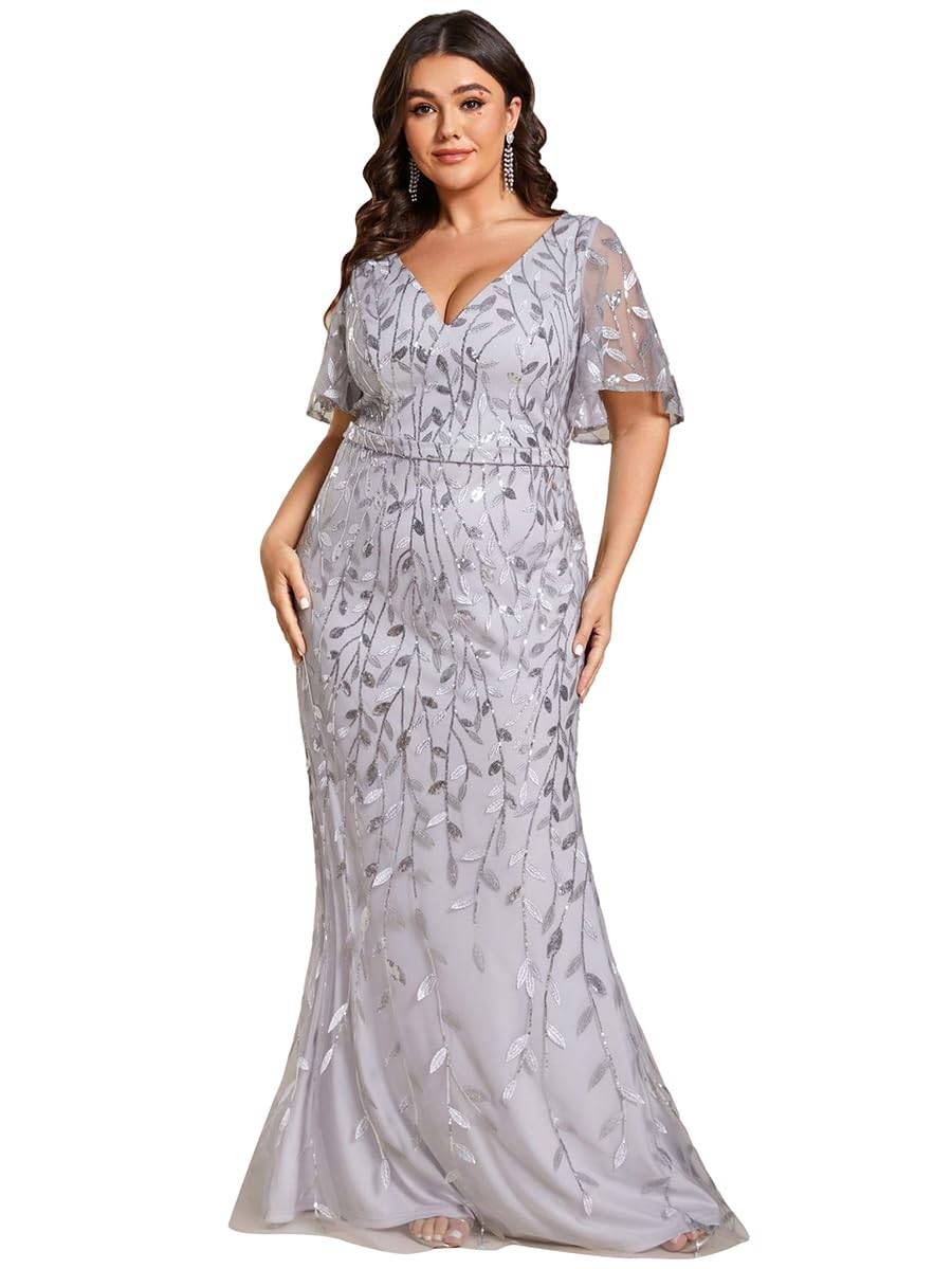 Women's V-Neck Sparkly Formal Dresses Plus Size