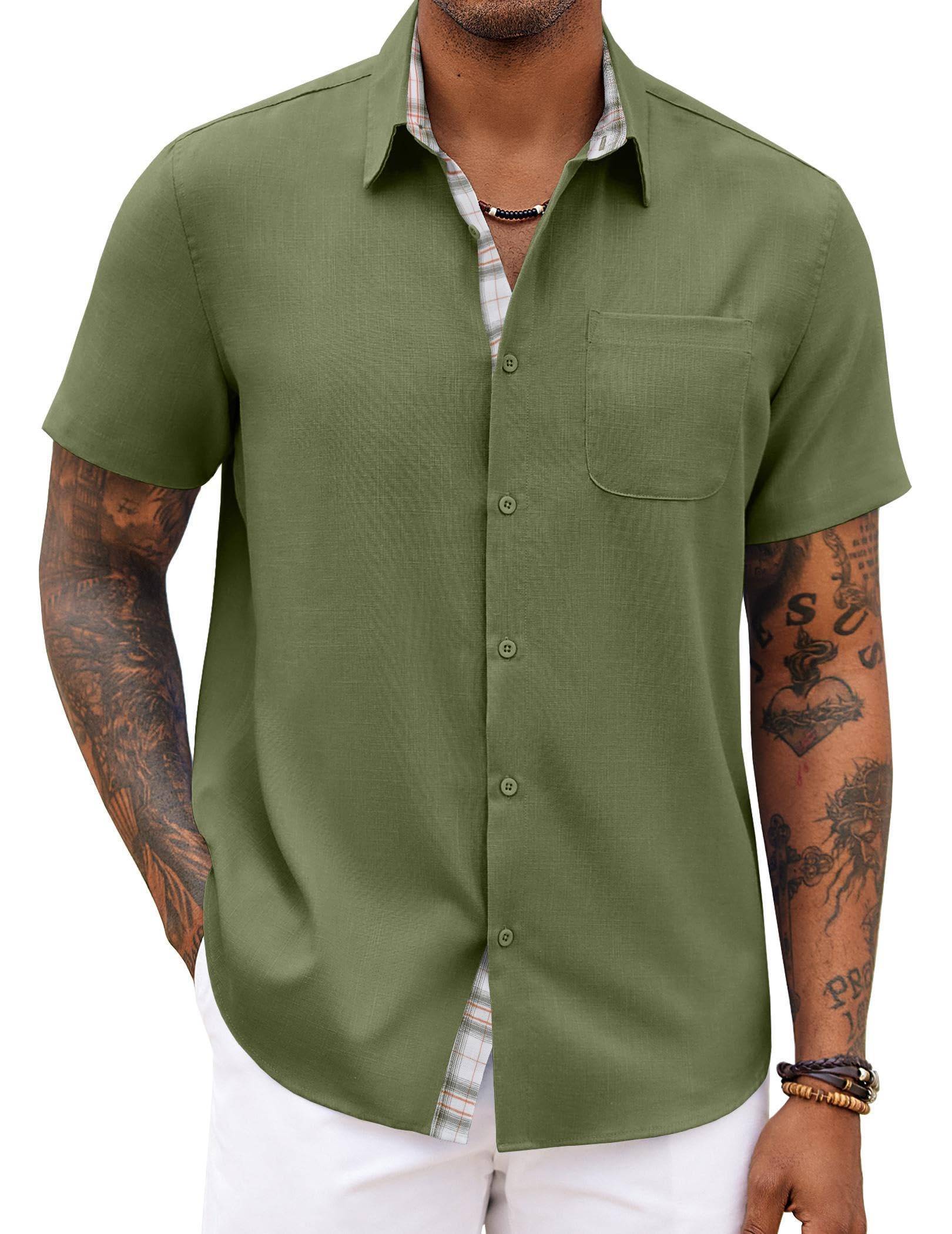 Men's Button Down Shirts Short Sleeve Casual Shirts Summer Beach Shirts Vacation Wedding Shirts with Pocket