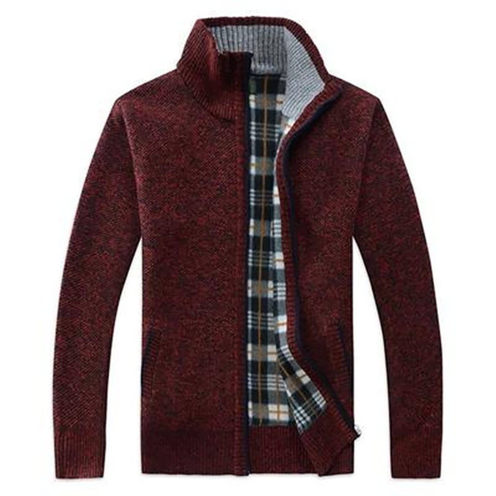 Men's Cardigan Sweaters Knitted Stand Collar Regular Fit Jacket Full Zip Fleece Lined Winter Warm Coat