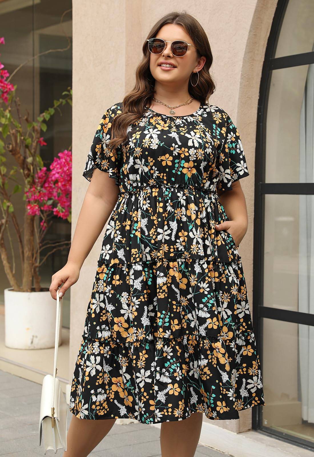 Women Plus Size Summer Midi Dress with Pocket