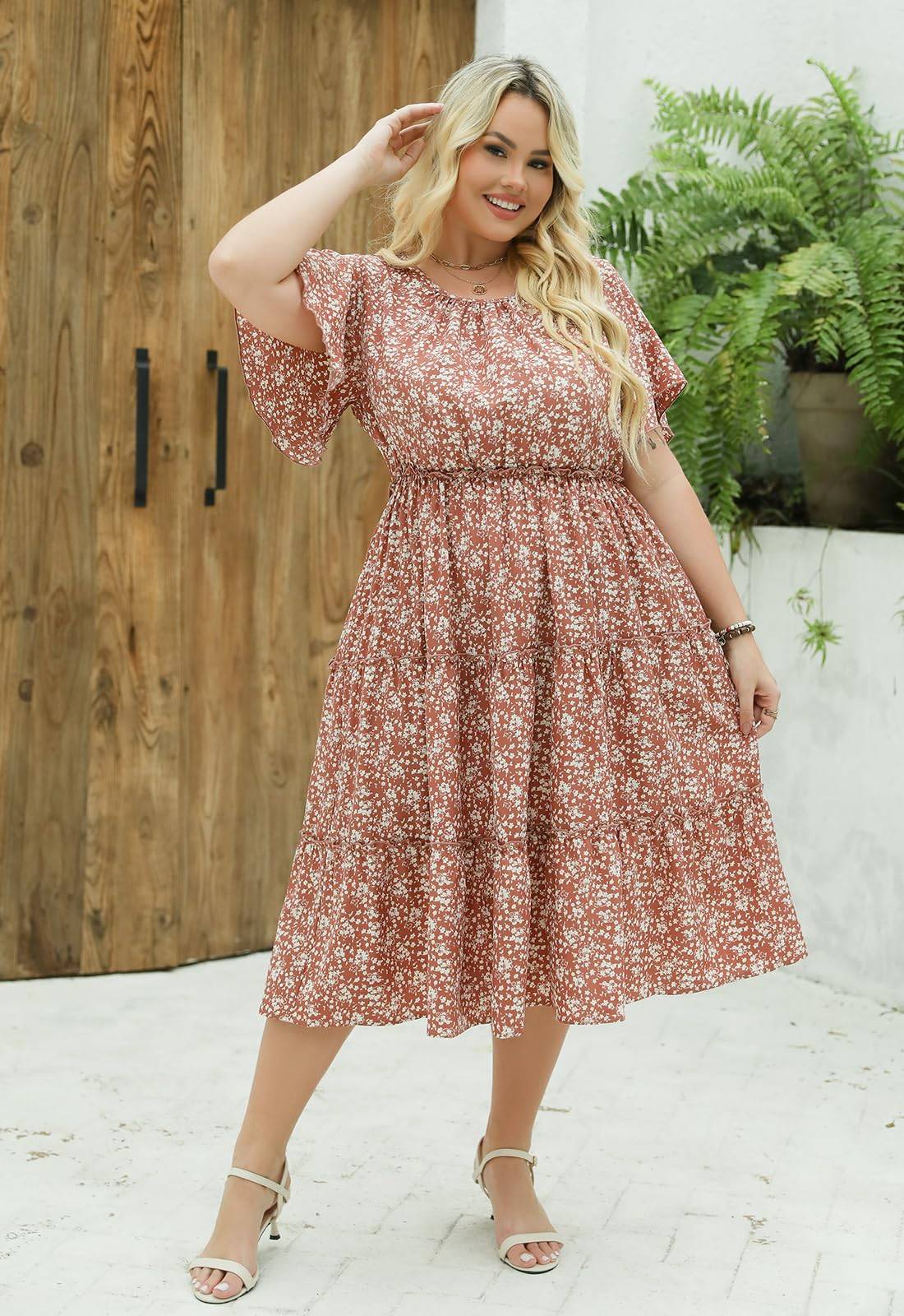 Women Plus Size Summer Midi Dress with Pocket