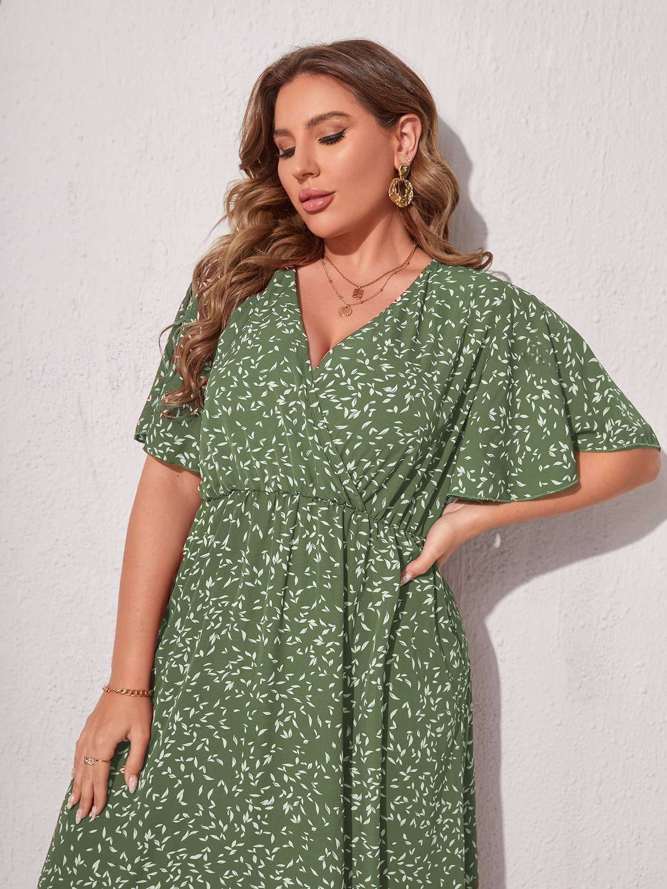 Women's Plus Size Boho Floral V Neck A Line Dress