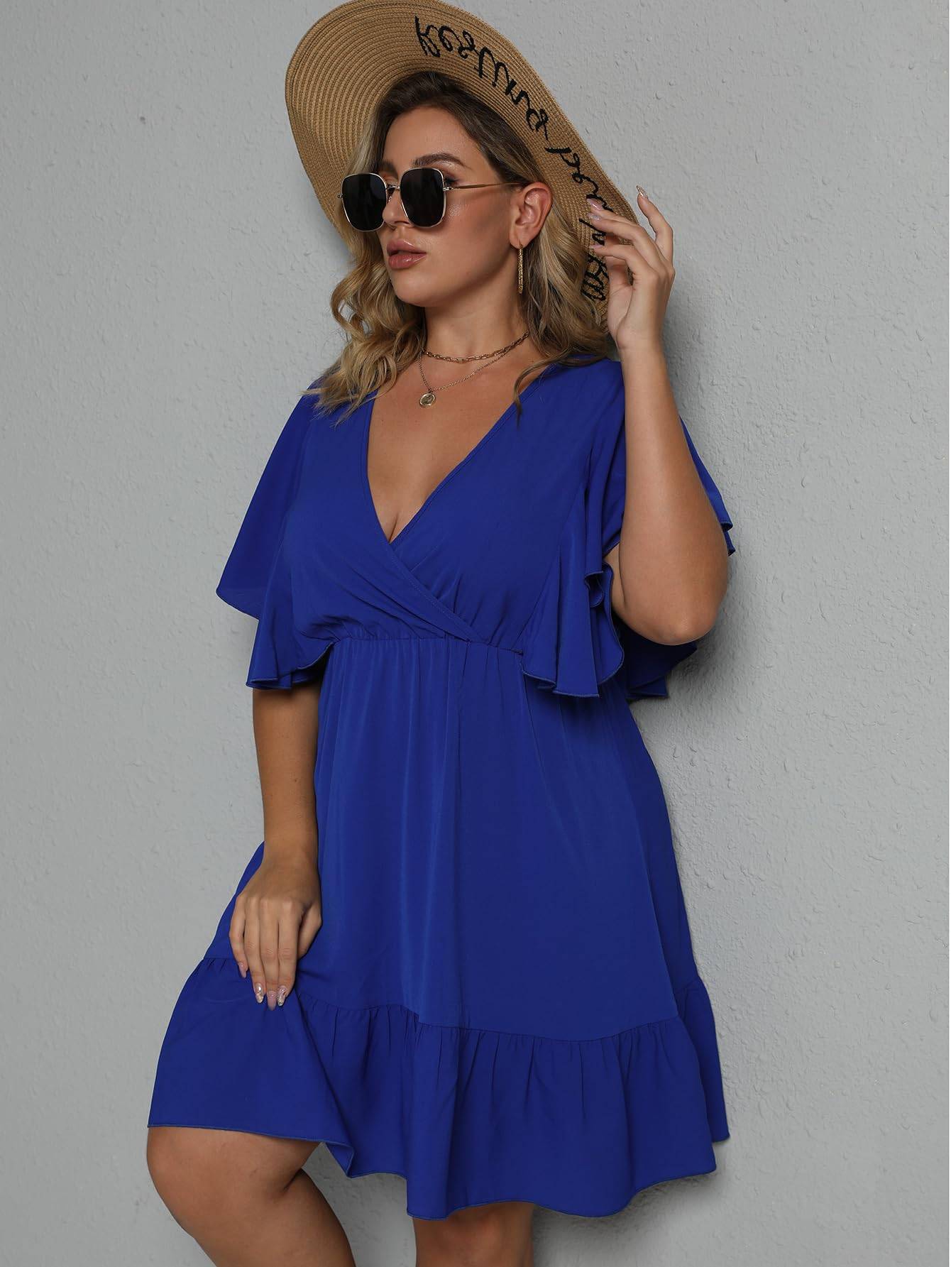 Women's Plus Size Wrap V Neck Short A Line Dress