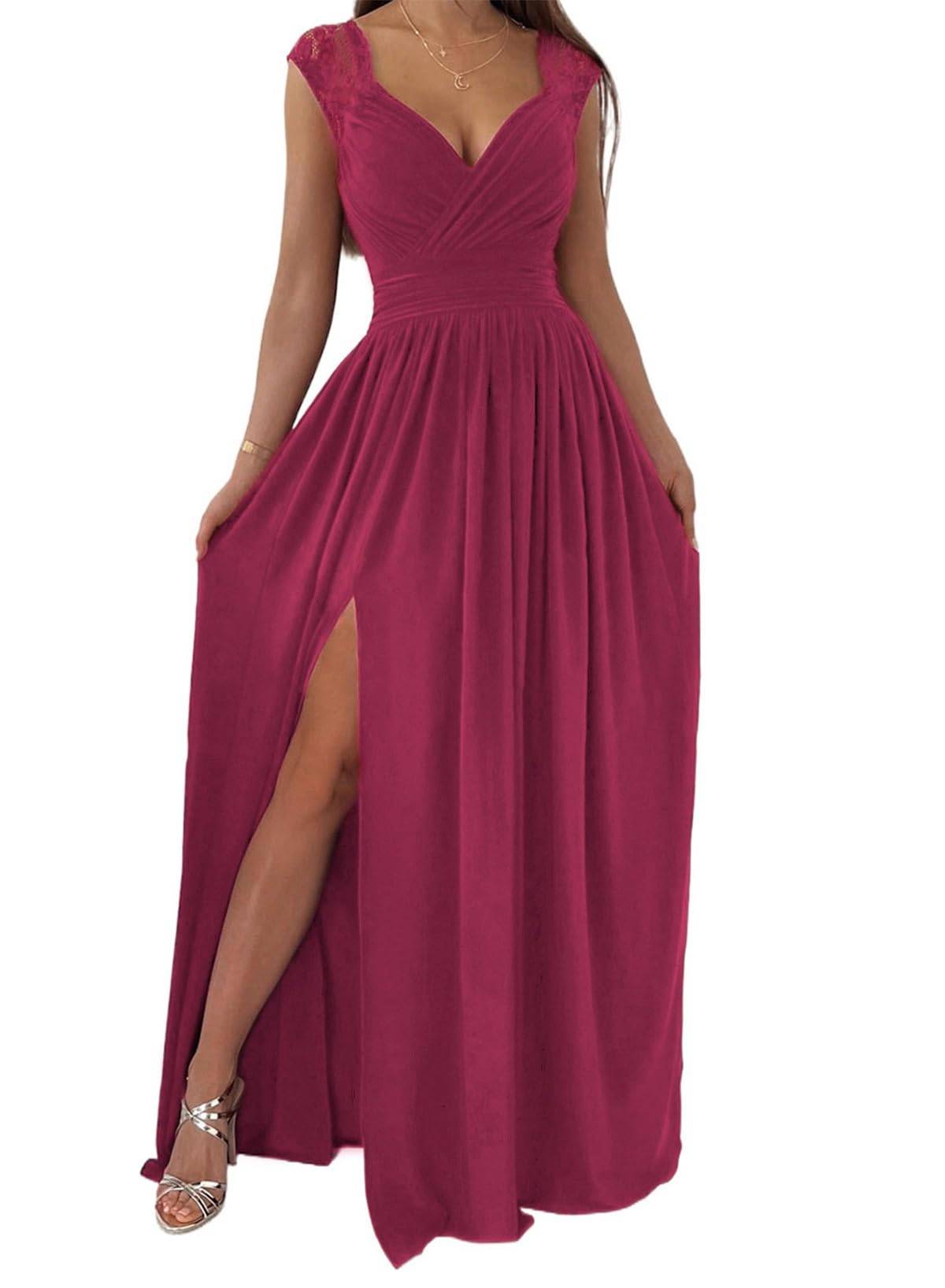 Womens Wrap V-Neck Sexy Wedding Guest Maxi Dresses