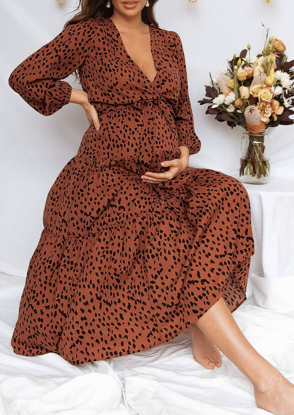 Womens Long Sleeve V Neck Floral Maxi Dress Boho