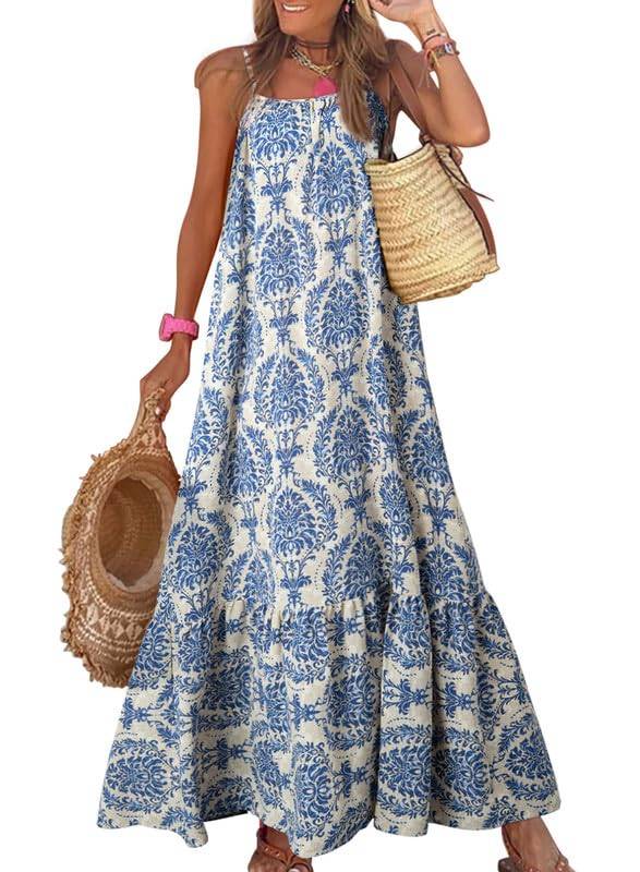 Women Strap Neck Boho Maxi Dress Plus Size