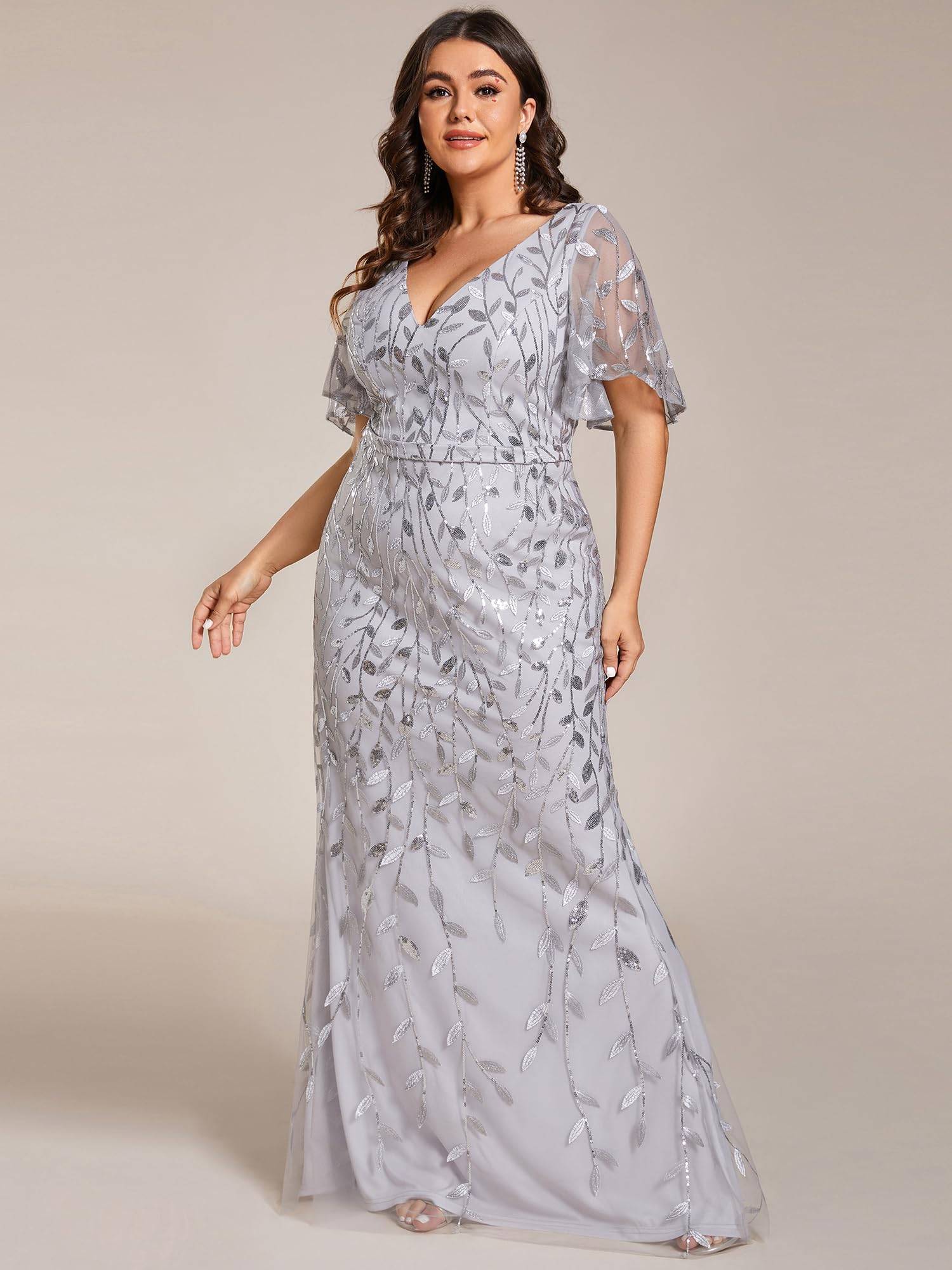 Women's V-Neck Sparkly Formal Dresses Plus Size