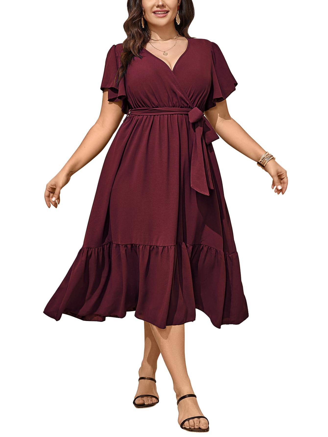 Women Plus Size Dresses V Neck A-Line Maxi Dress