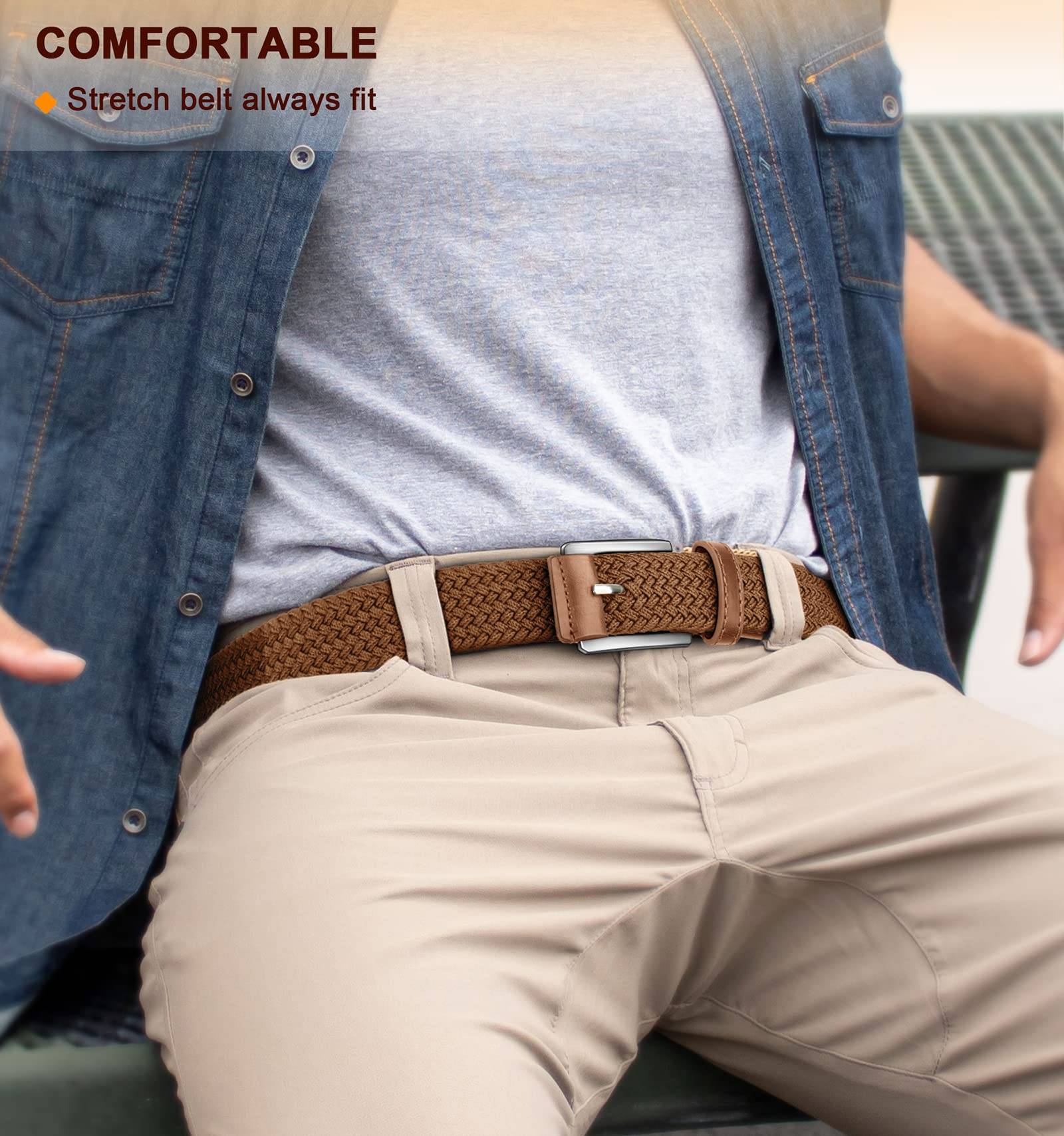 Stretch Belt Men,Mens Gift Woven Braided Web Belt 1 3/8 for Golf Casual Pants Shirts Jeans