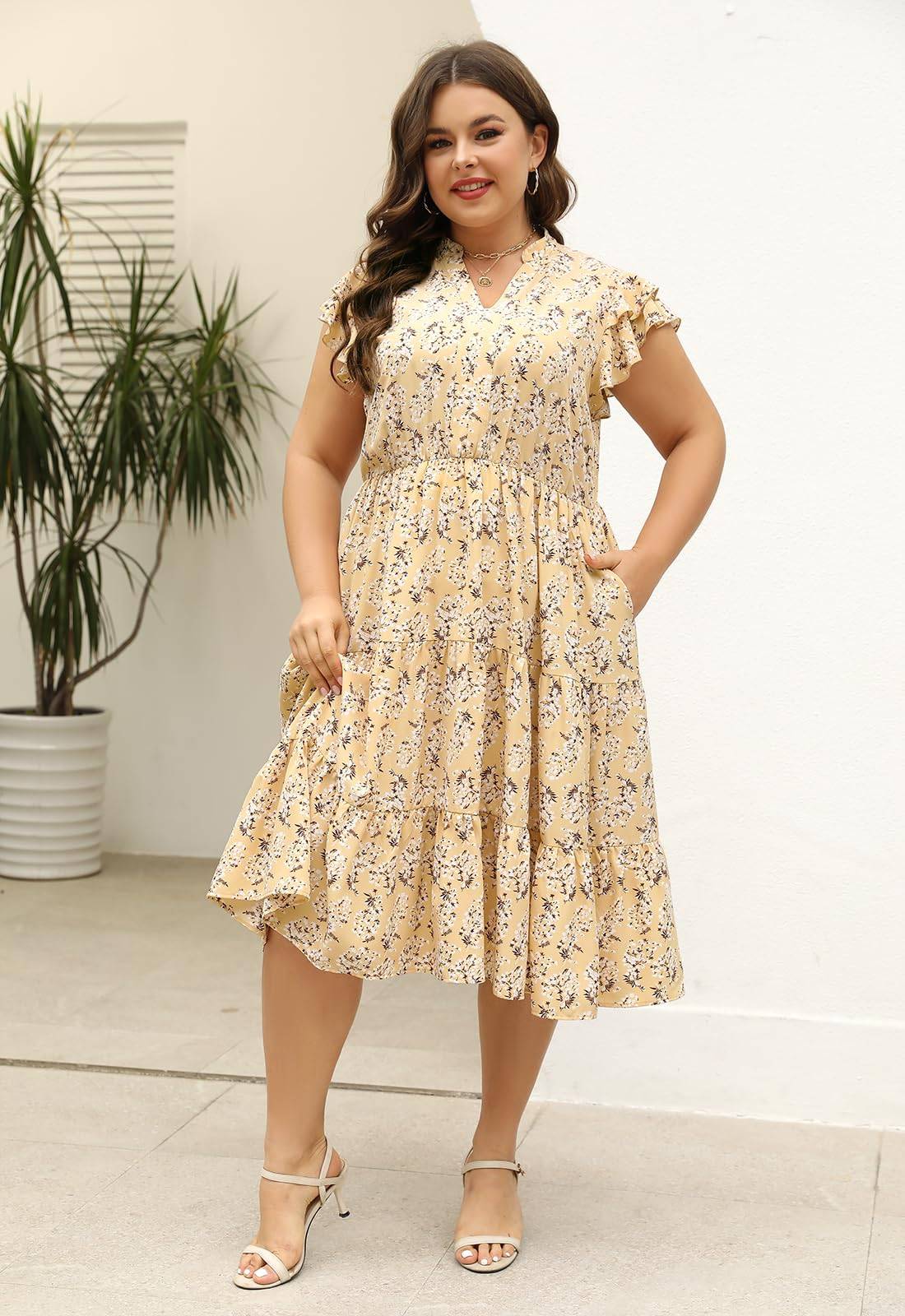 Plus Size Midi DressesWomen Boho Floral Dress