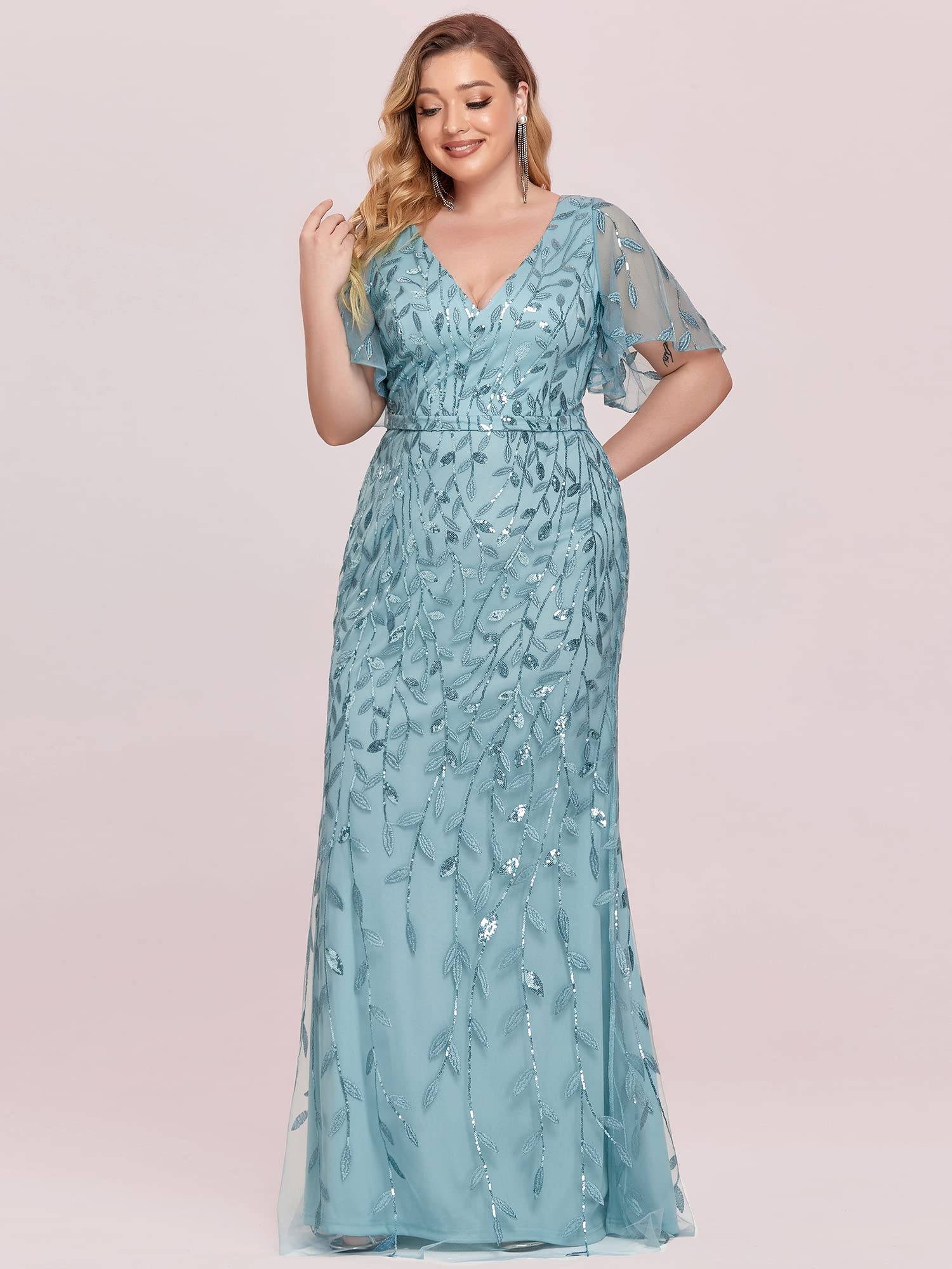 Women's V-Neck Sparkly Formal Dresses Plus Size