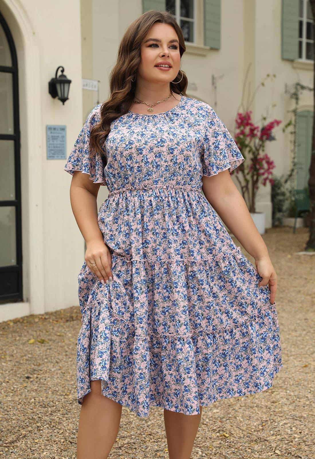 Women Plus Size Summer Midi Dress with Pocket