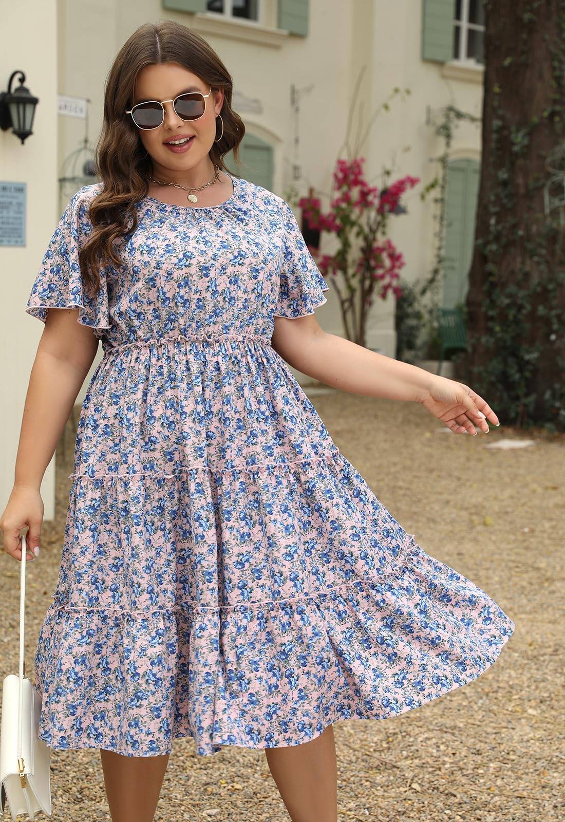 Women Plus Size Summer Midi Dress with Pocket