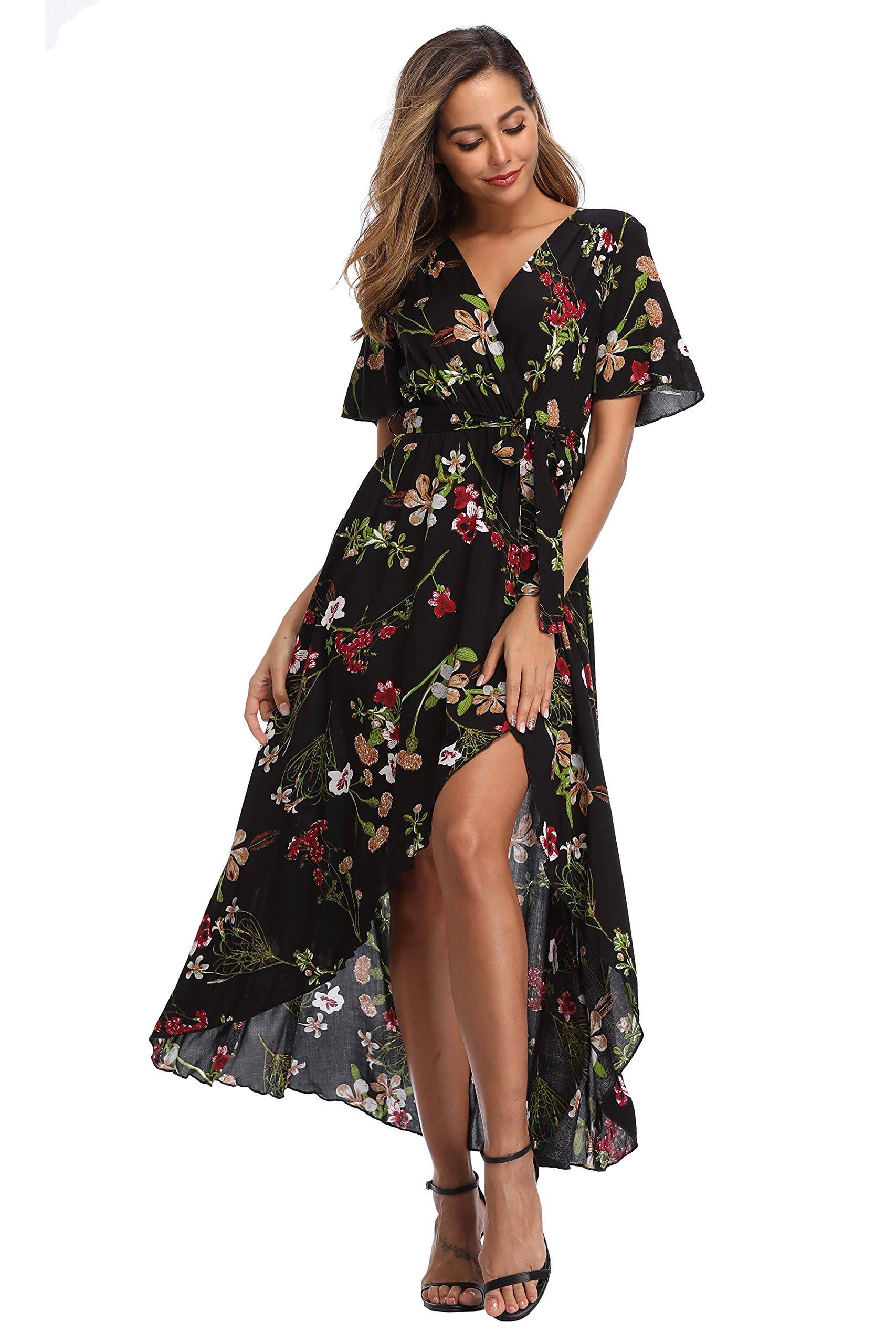 Women's Wrap V Neck Floral Summer Dresses Maxi