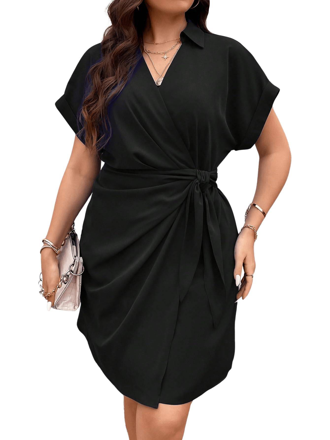 Women's Plus Size Short Sleeve Wrap Mini Dress