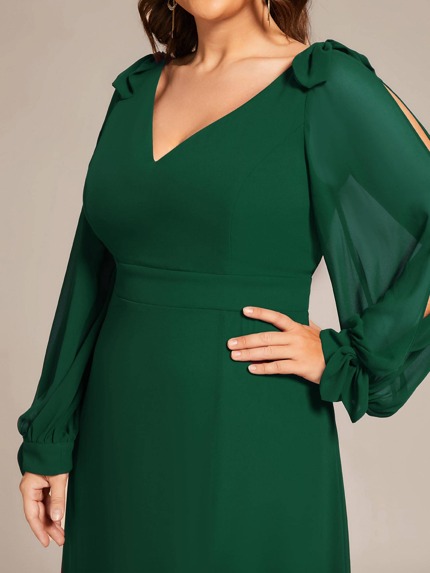 Plus Size Chiffon Long Sleeve Formal Dress