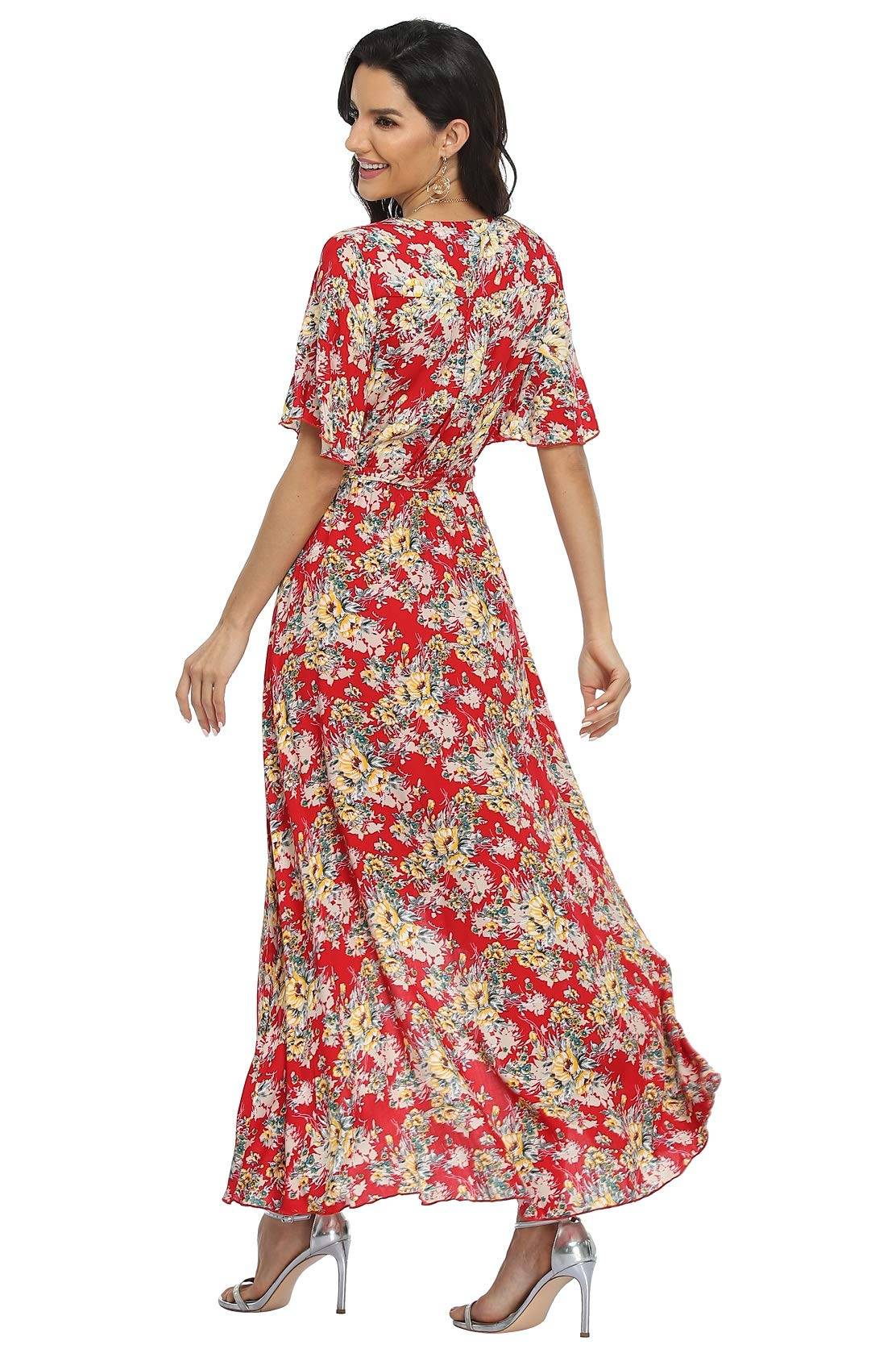 Women's Wrap V Neck Floral Summer Dresses Maxi