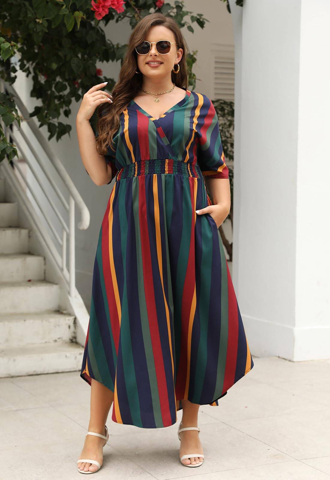 Womens Plus Size Boho Print Maxi Dress with Pocket