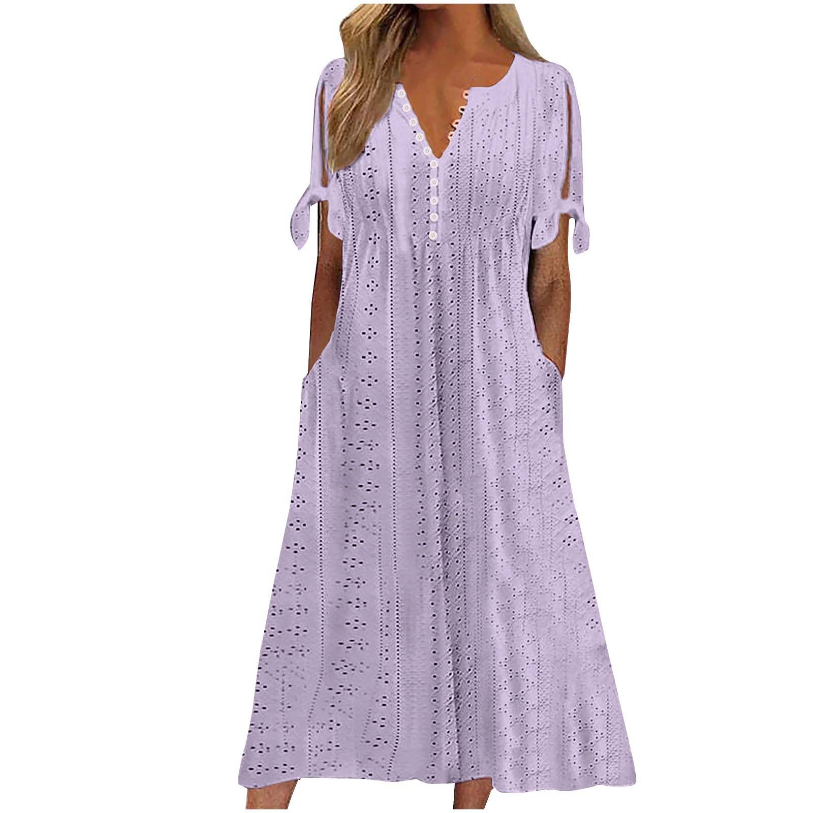 Womens Maxi Long Dress Boho V Neck Pockets Dresses