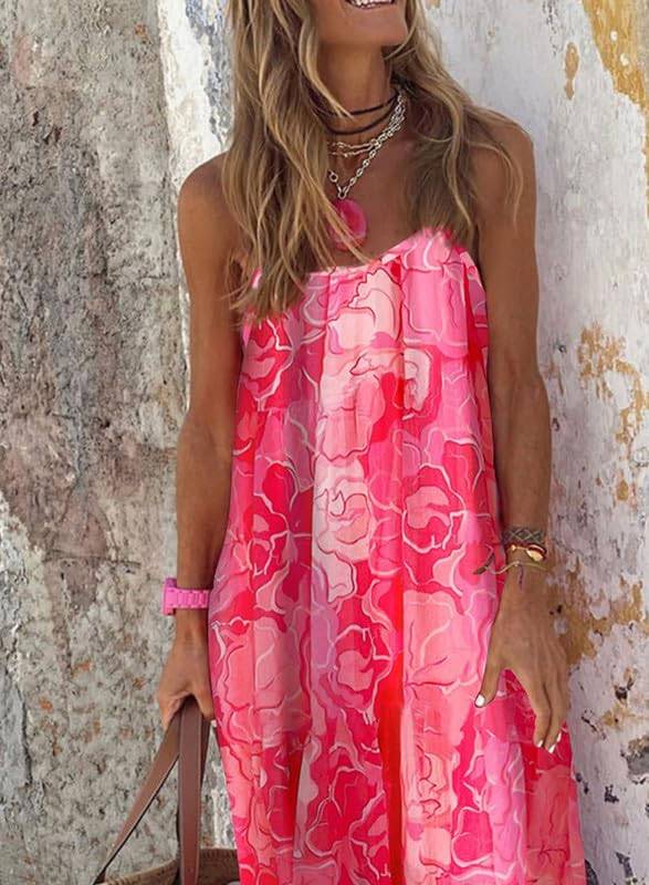 Women Strap Neck Boho Maxi Dress Plus Size