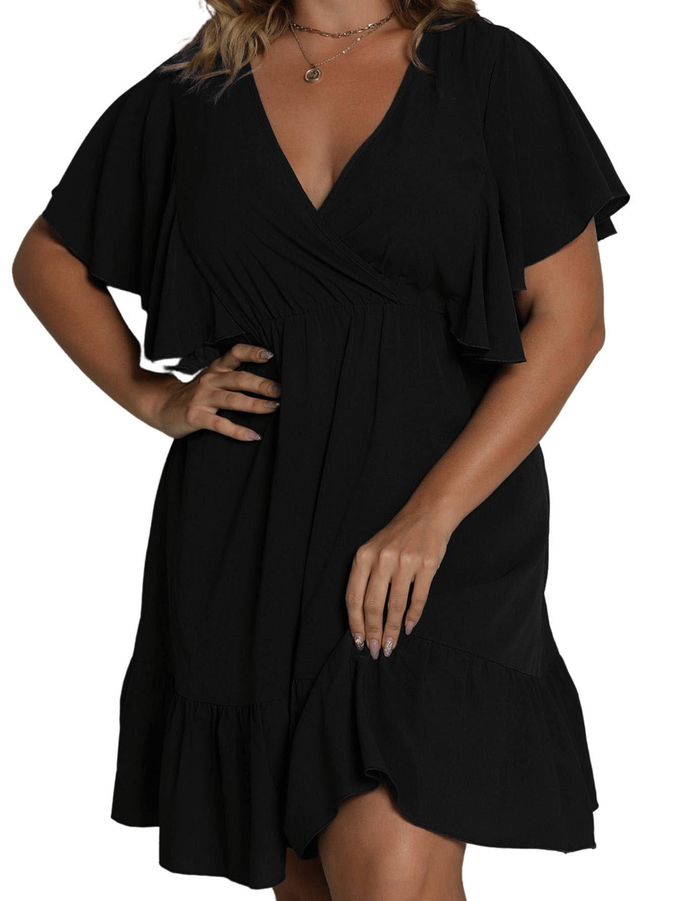 Women's Plus Size Wrap V Neck Short A Line Dress