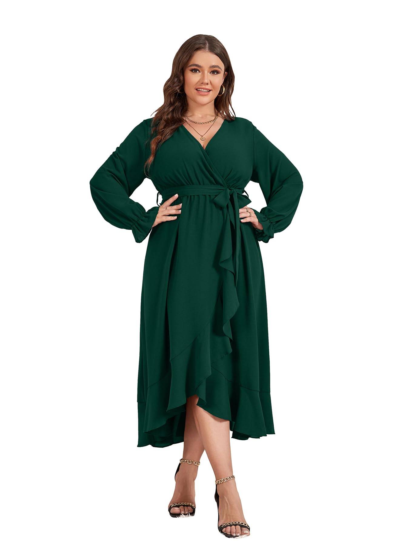 Women Plus Size Maxi Dress Wrap V Neck Dress