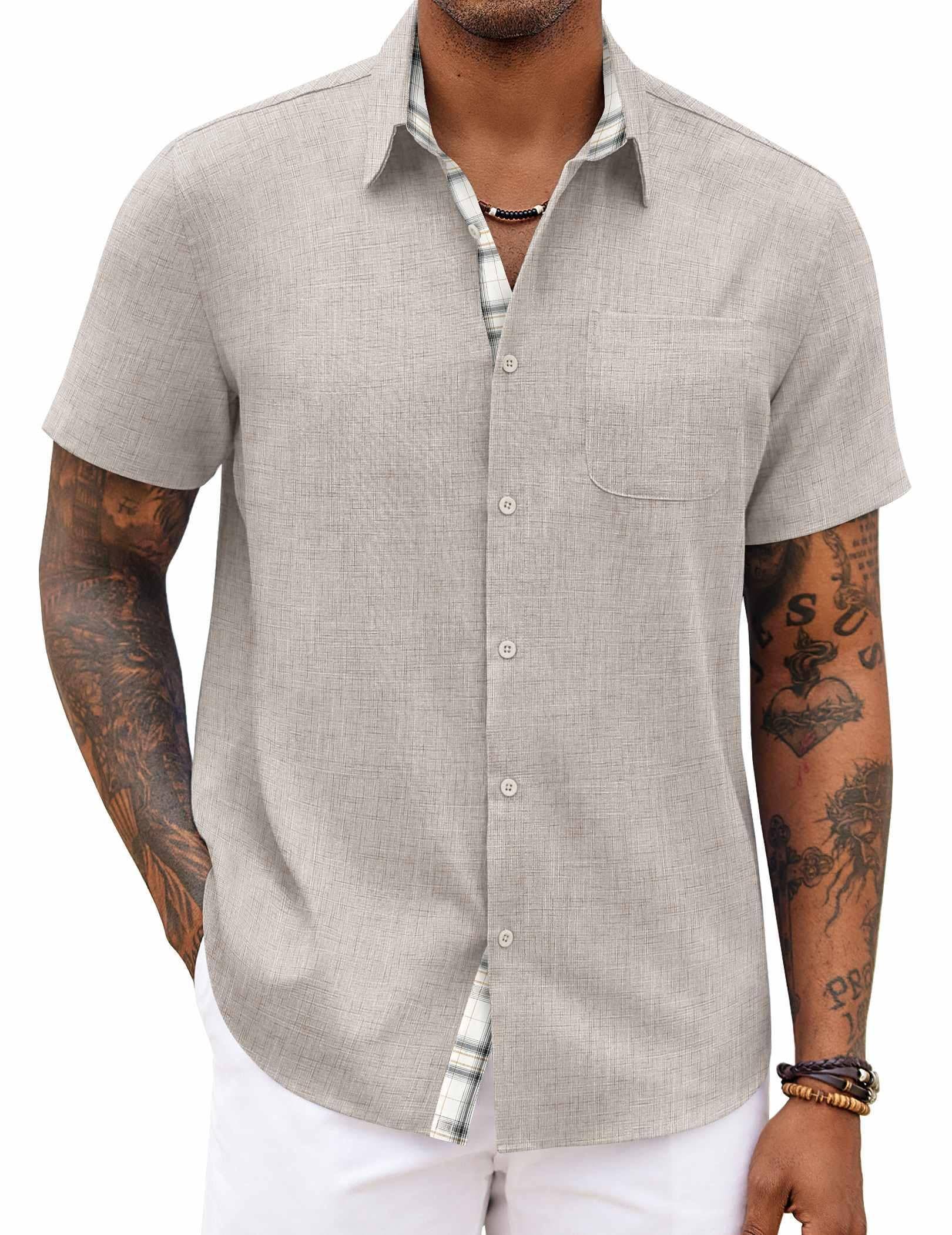 Men's Button Down Shirts Short Sleeve Casual Shirts Summer Beach Shirts Vacation Wedding Shirts with Pocket