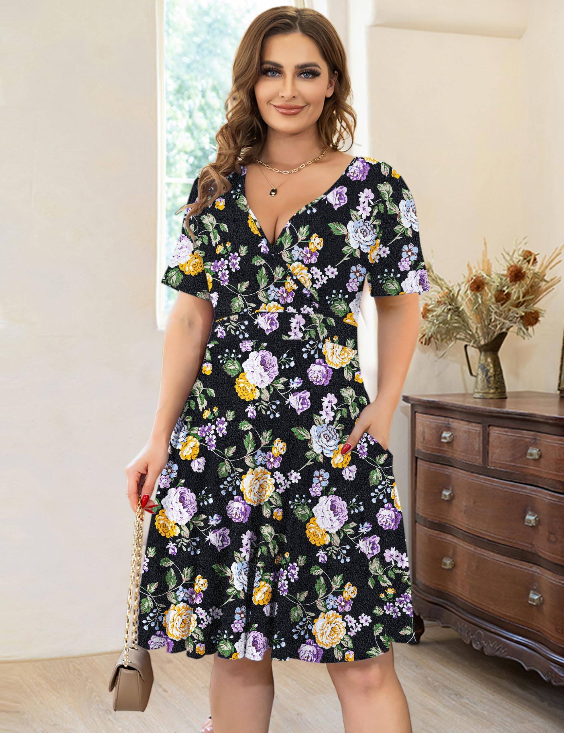 Womens Plus Size Dresses Wrap Dress with Pockets