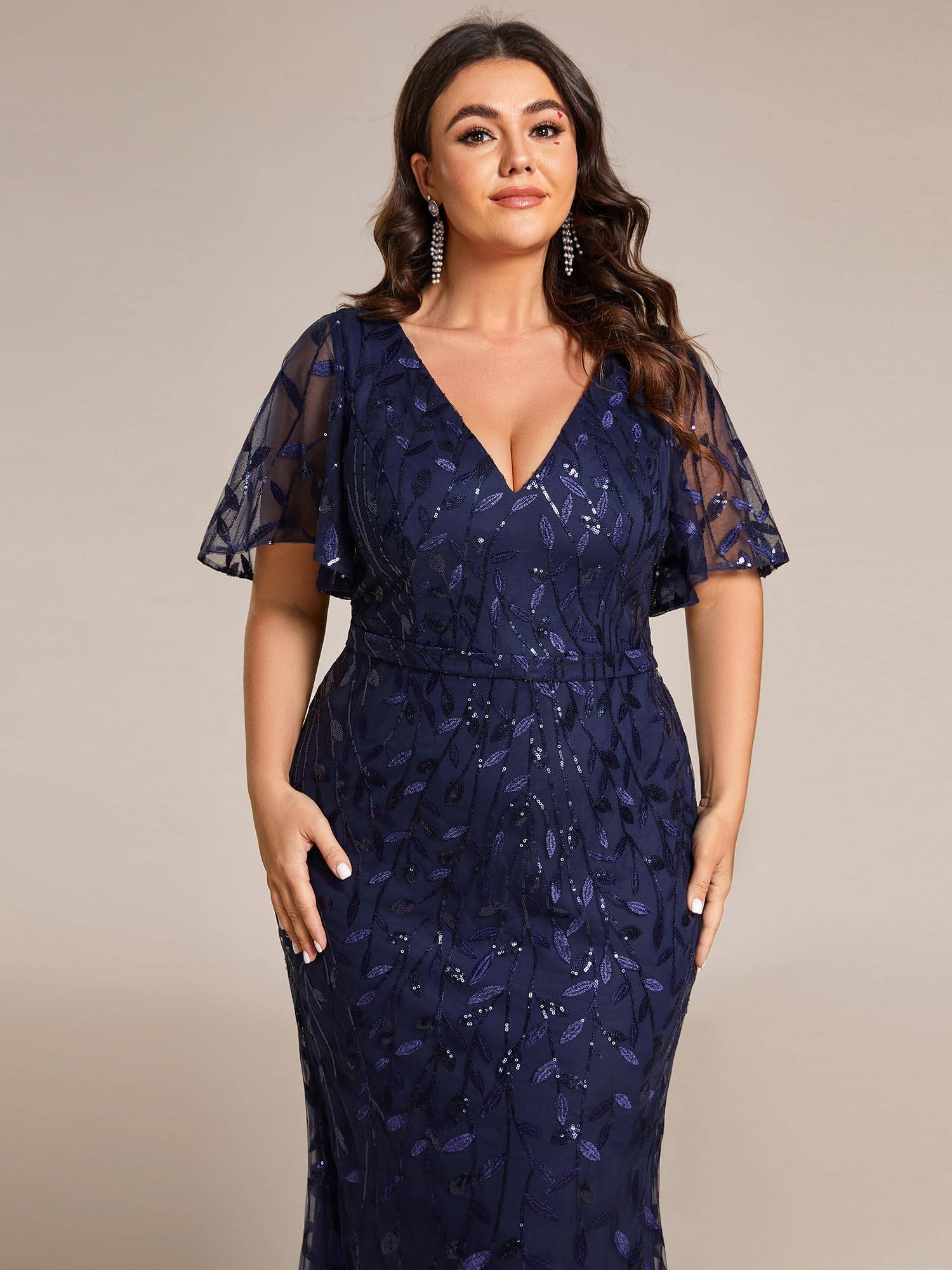 Women's V-Neck Sparkly Formal Dresses Plus Size