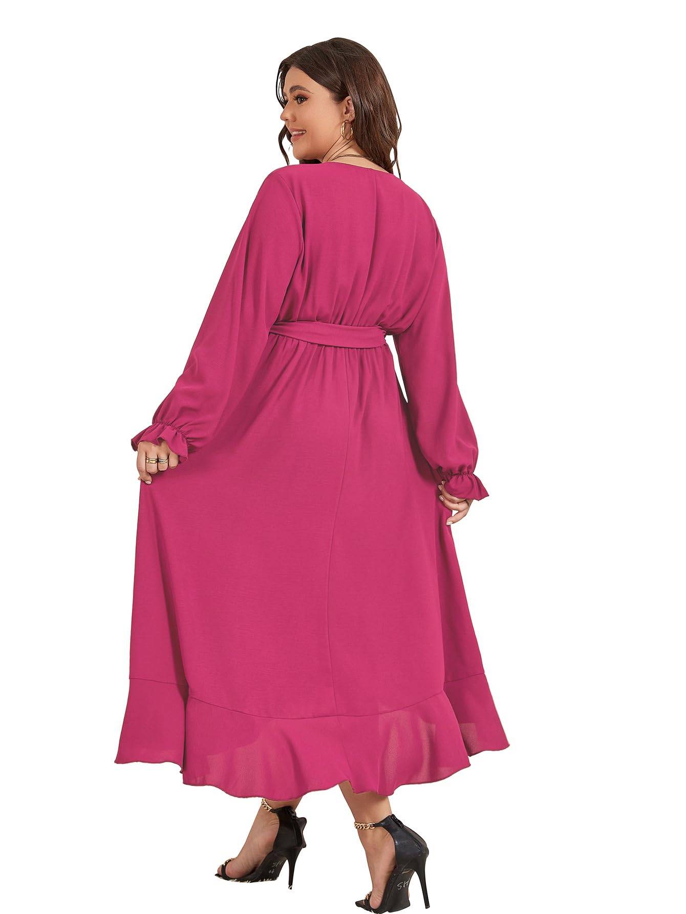 Women Plus Size Maxi Dress Wrap V Neck Dress