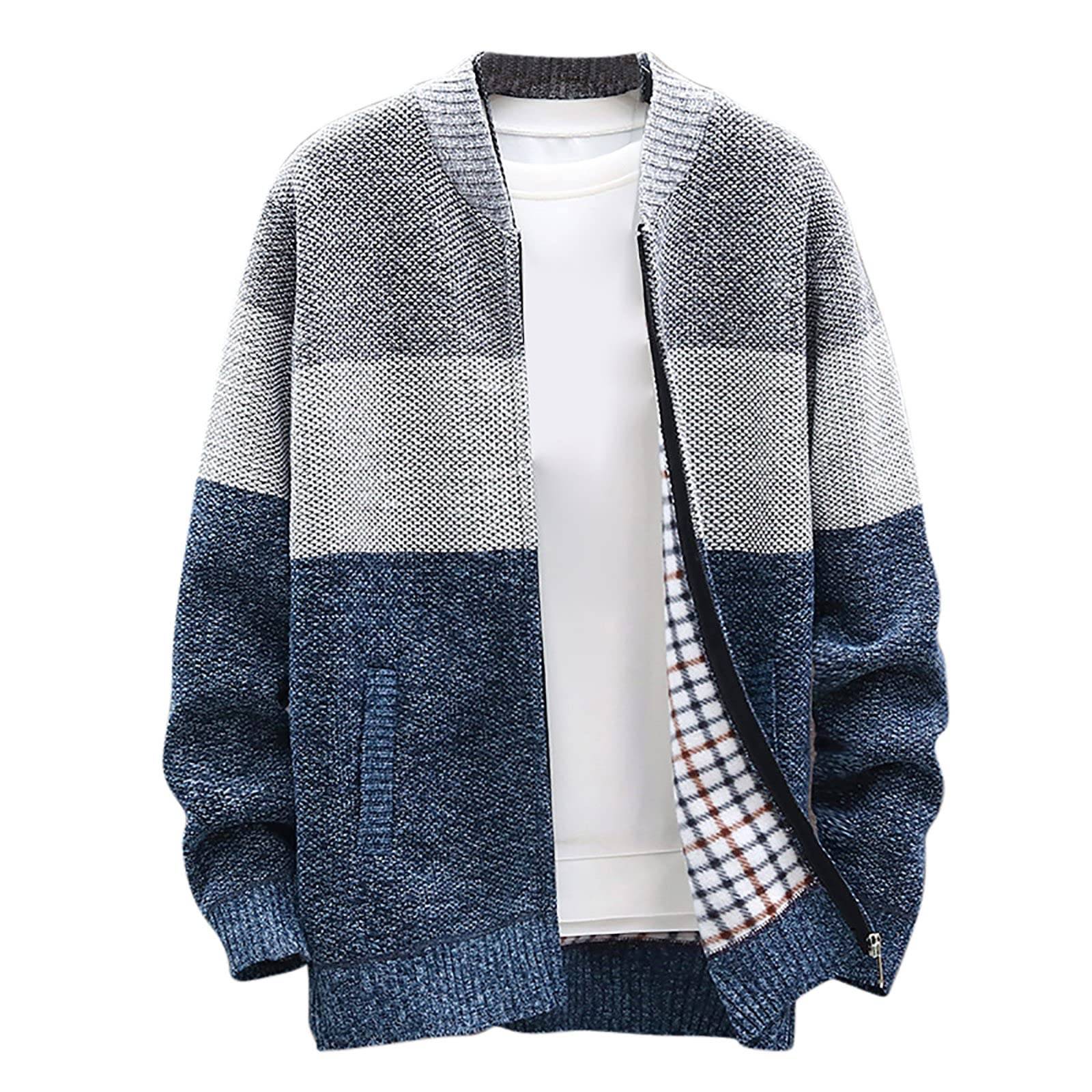 Men's Cardigan Sweaters Knitted Stand Collar Regular Fit Jacket Full Zip Fleece Lined Winter Warm Coat