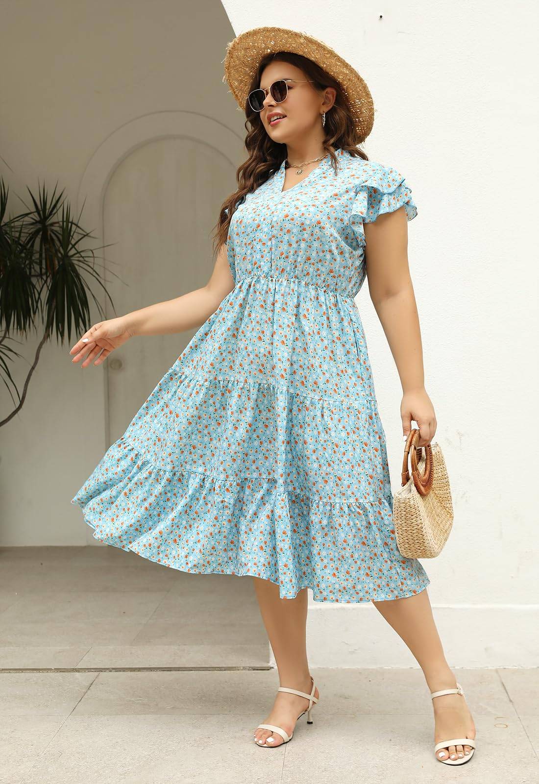 Plus Size Midi DressesWomen Boho Floral Dress