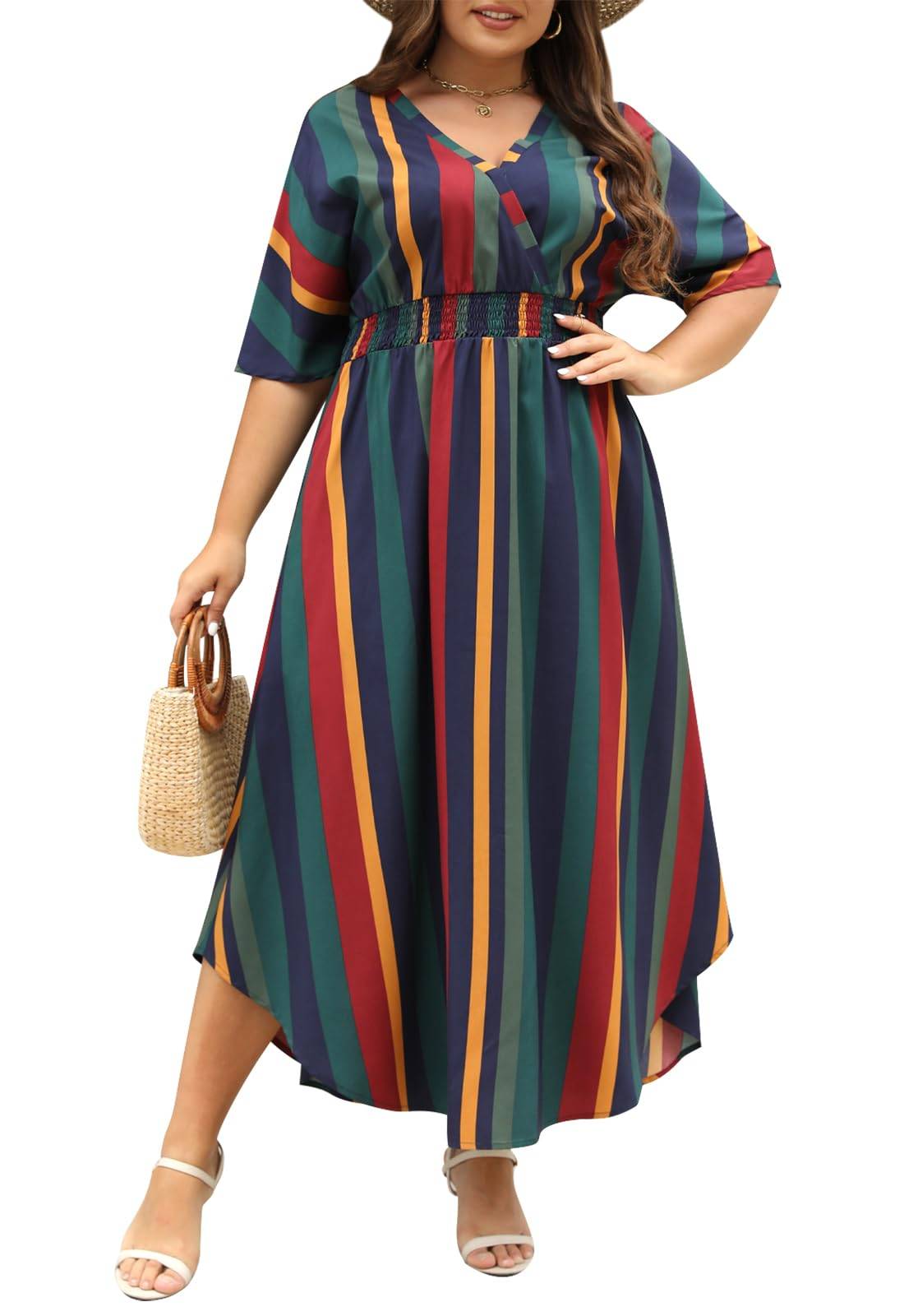 Womens Plus Size Boho Print Maxi Dress with Pocket