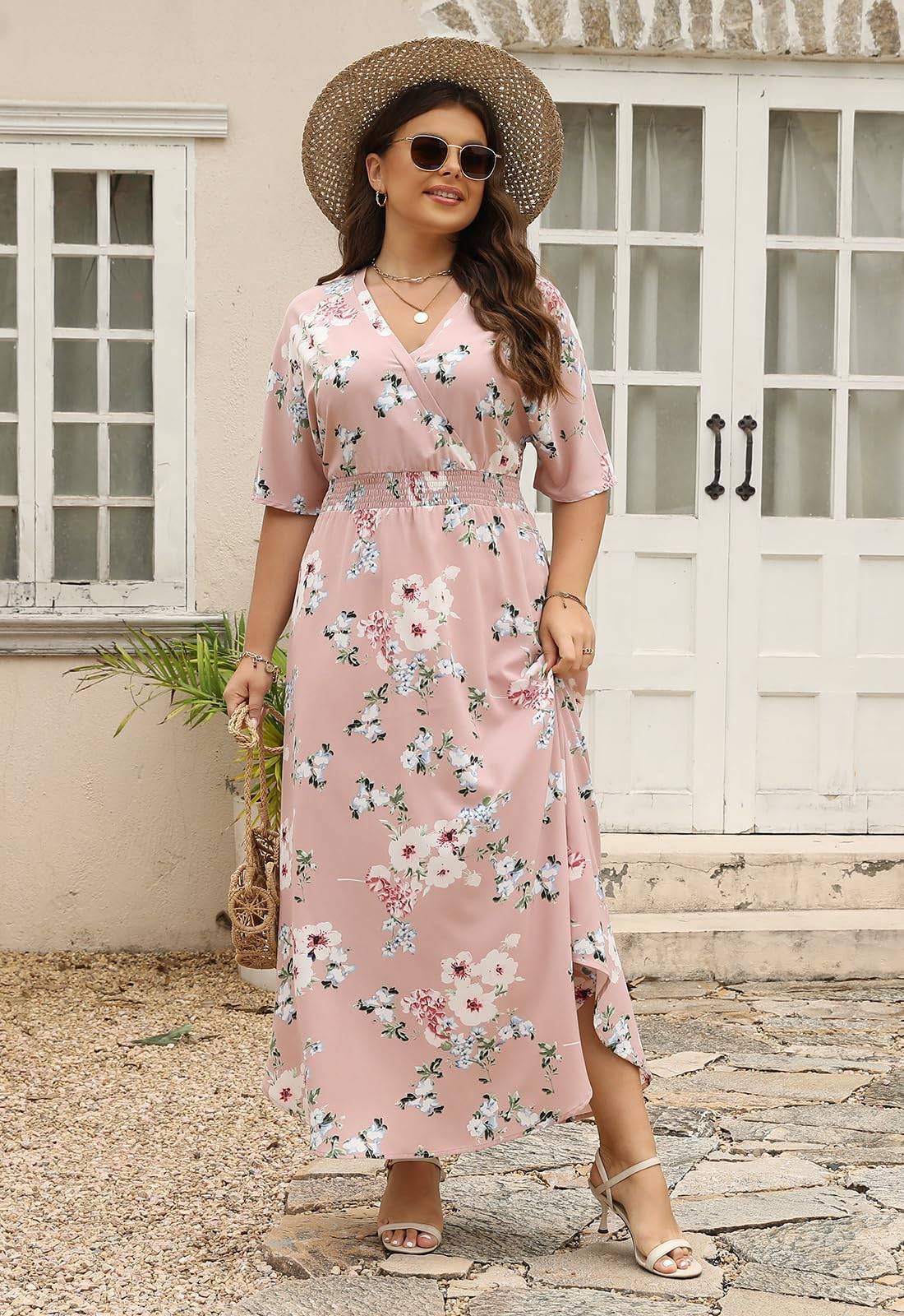 Womens Plus Size Boho Print Maxi Dress with Pocket