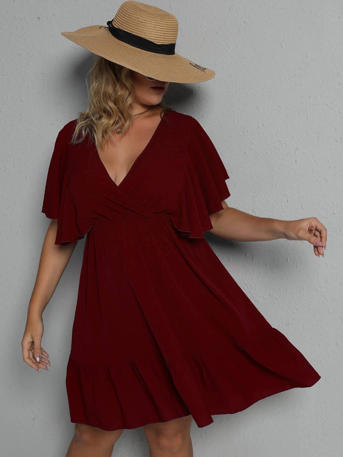 Women's Plus Size Wrap V Neck Short A Line Dress