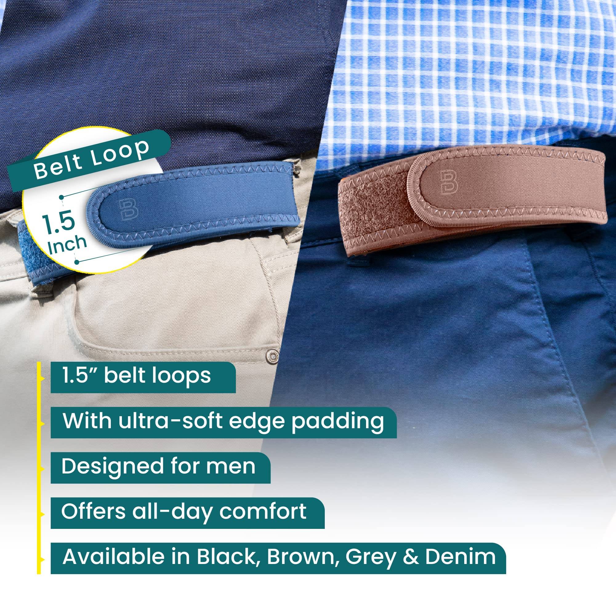 Belt-Free Elastic Belt With Ultra-Soft Edge Padding - Fits 1.5 Inch Belt Loops