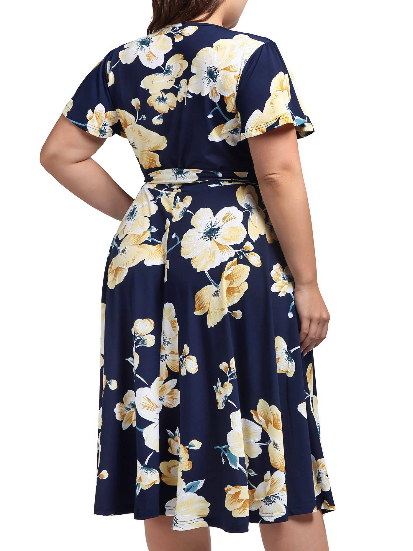 Plus Size Womens V Neck Floral Party Midi Dresses