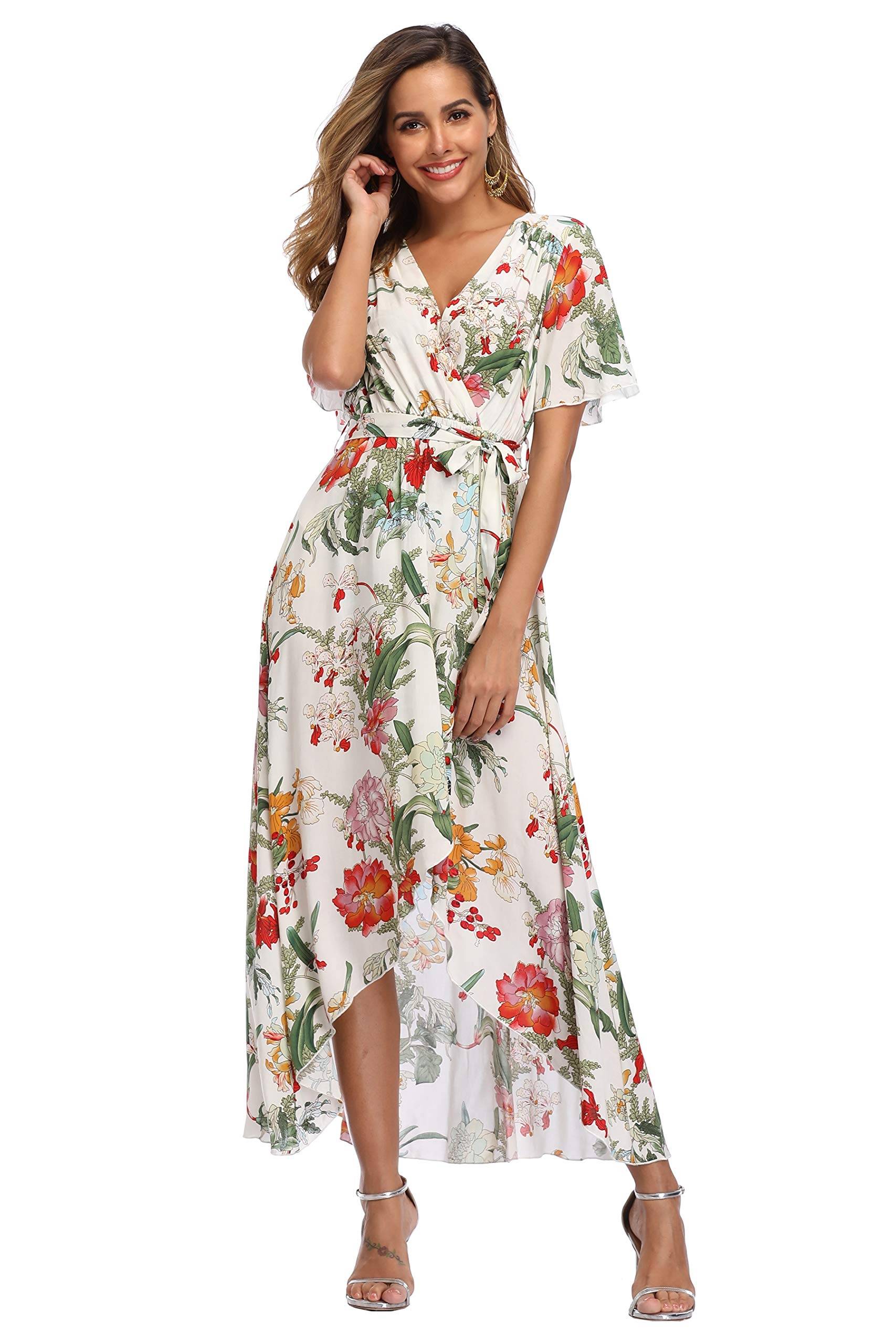 Women's Wrap V Neck Floral Summer Dresses Maxi