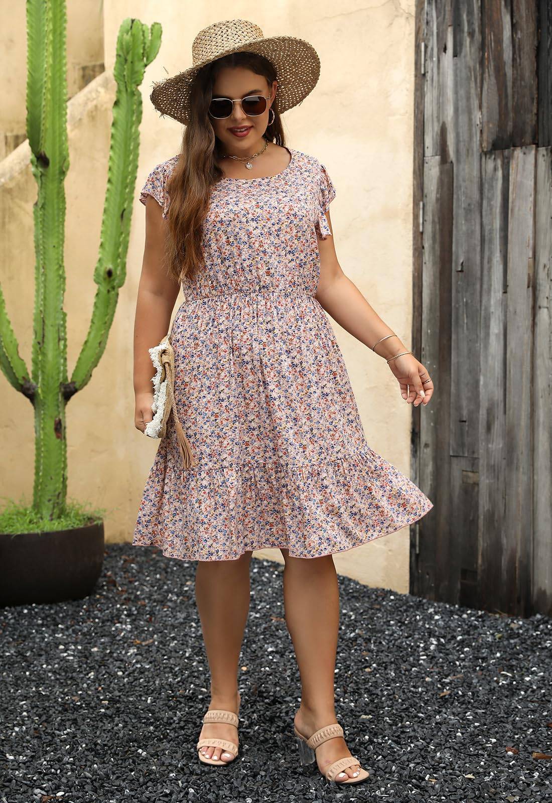 Plus Size Dresses Women Boho Floral Midi Dress