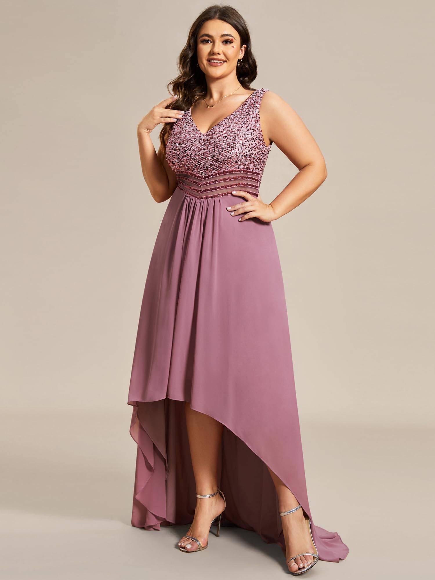 Plus Women V Neck Maxi Formal Party Dress