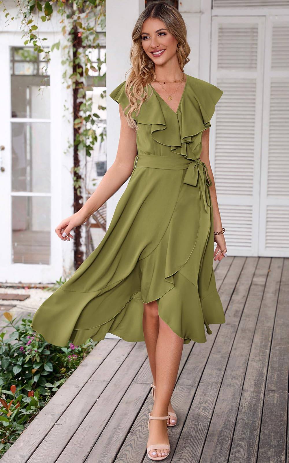 Womens Summer Wrap V Neck Split Party Dress